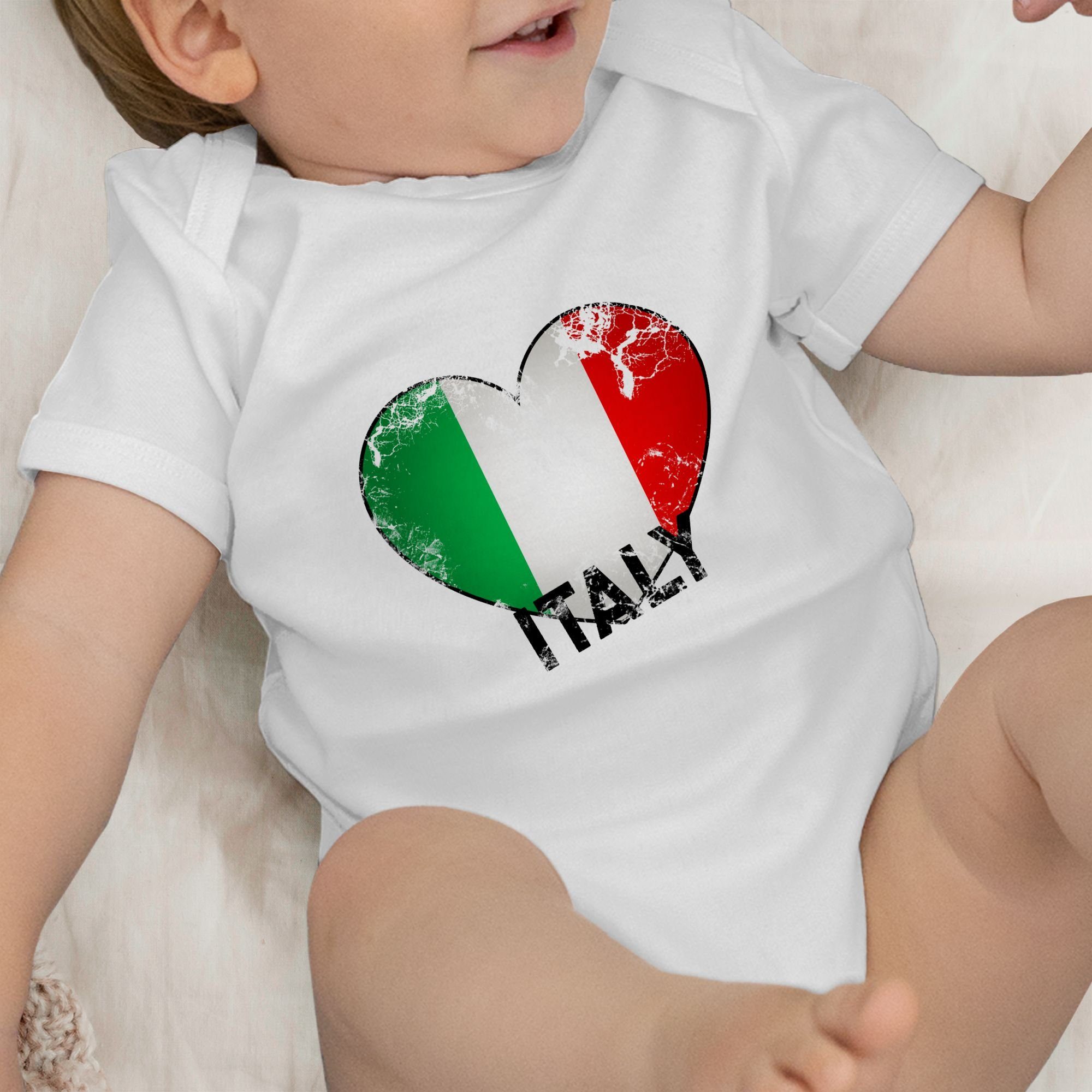 Shirtracer Italien Herz Shirtbody Vintage Länder Wappen Baby 1 Weiß