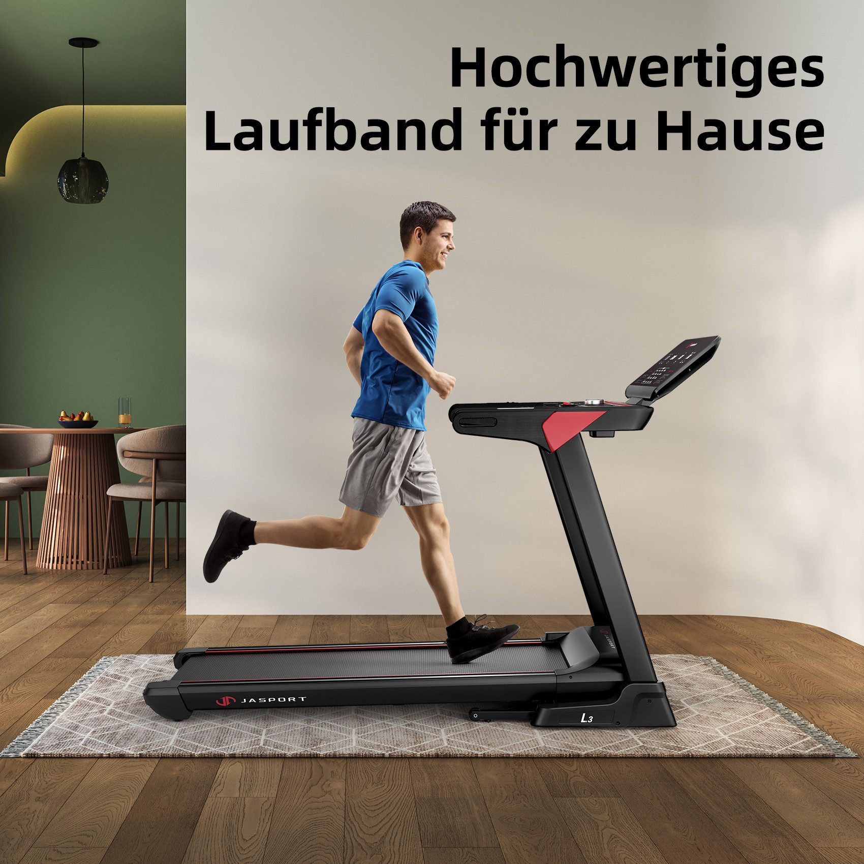 JASPORT Laufband L3 – Heimtrainer mit Steigung, Bluetooth-Kinomap&Zwift, 4PS,bis 20km/h, 18% Steigungswinkel,bis 120kg