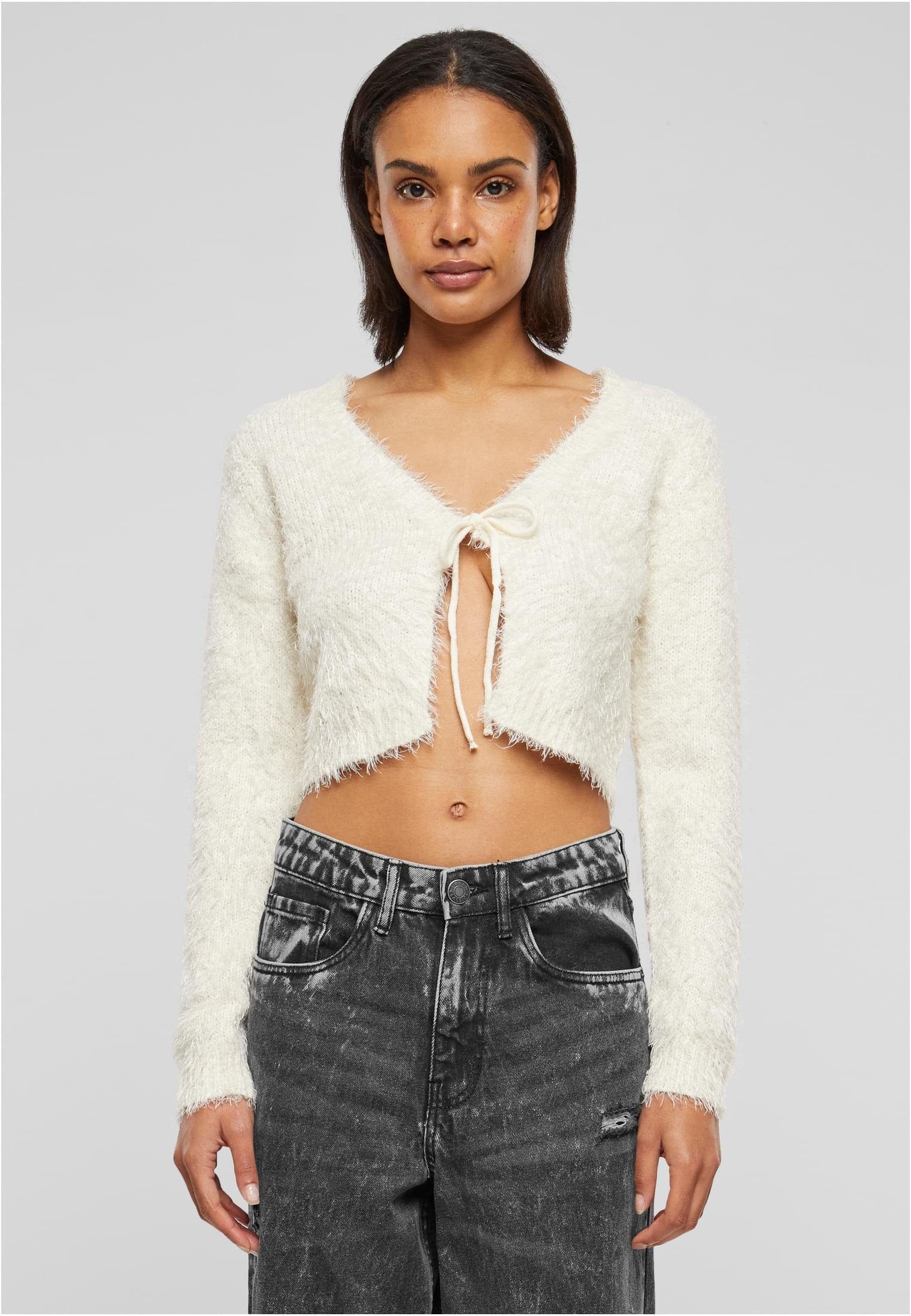 Cardigan Ladies Tied Cropped Feather Cardigan Damen Strickjacke