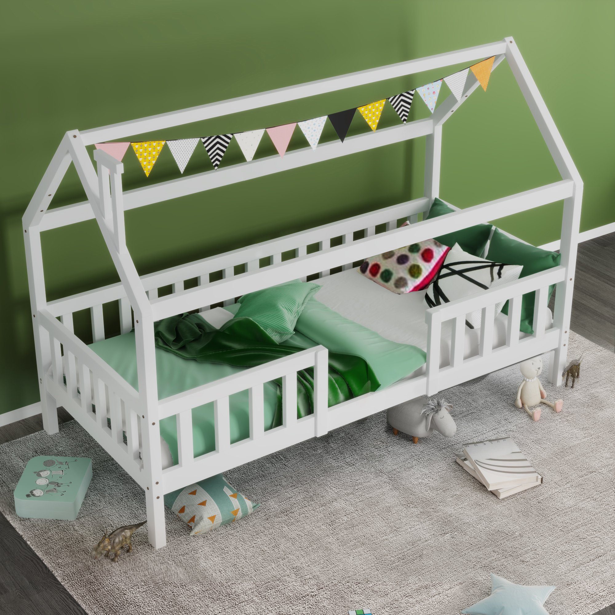 Lattenrost Holzbett Hausbett Kiefer mit Einzelbett Kinderbett Ulife (1-tlg)