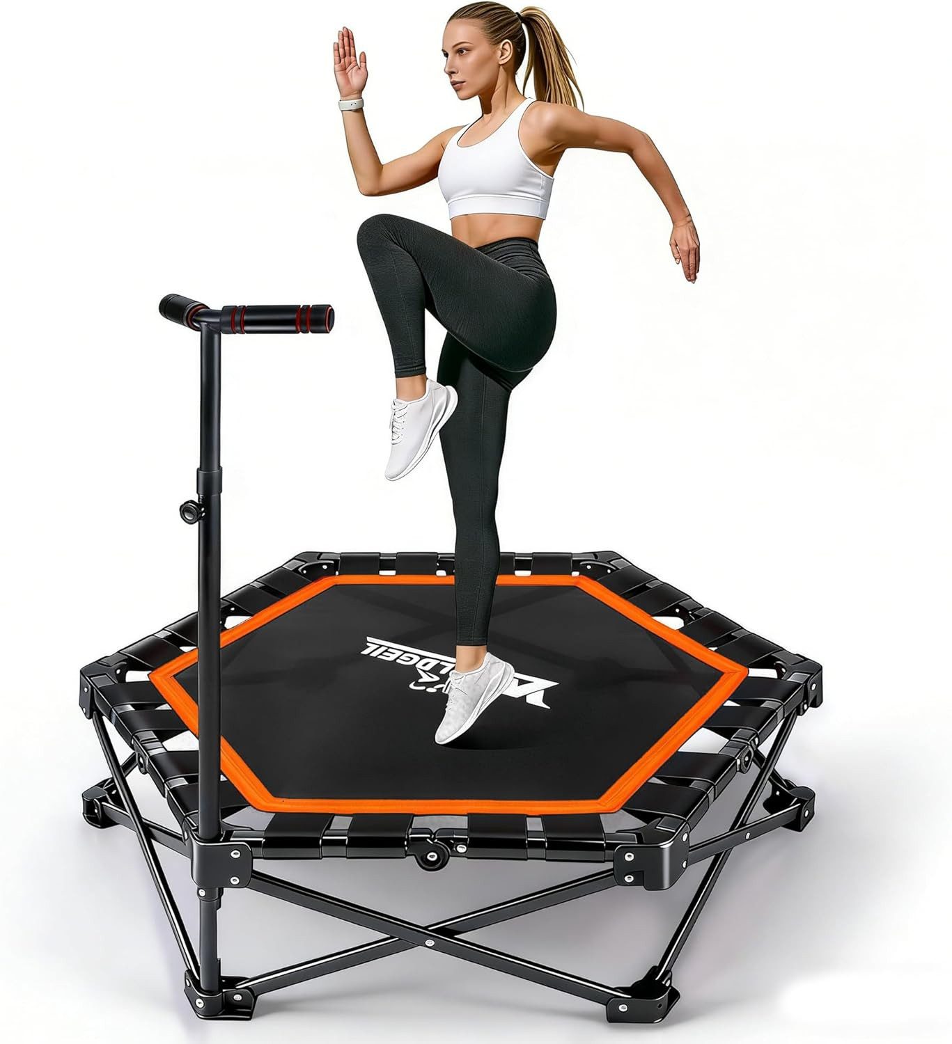 ZMH Fitnesstrampolin Trampolin Indoor Klappbar - mit Höhenverstellbarer Handgriff, Tragkraft 150 kg - Ø 86.5 cm - Jumping Trampolin Fitness