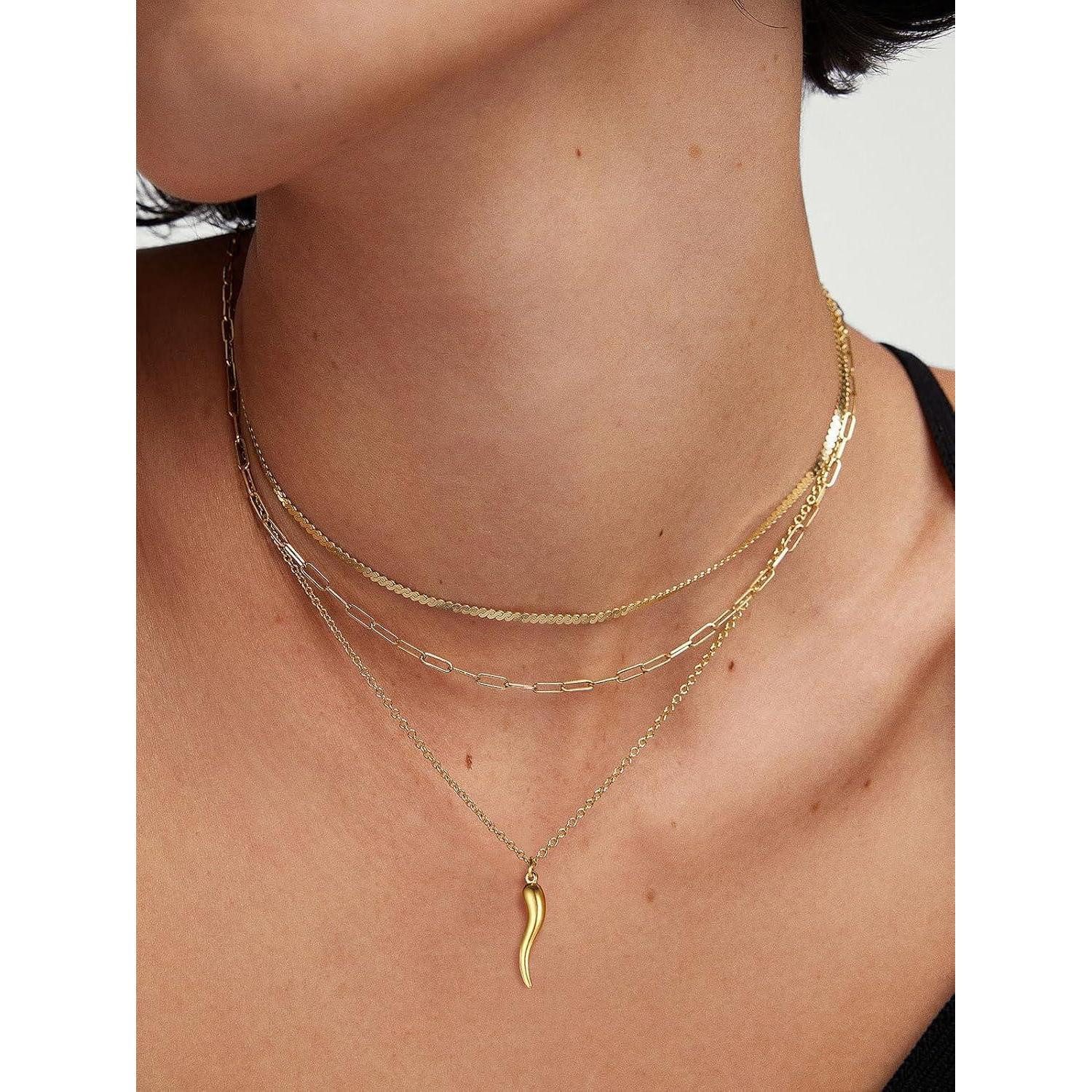 LuxusKollektion Kette mit Anhänger Halskette Cornicello Anhänger Edelstahl316L 03: Klein-Gold – Bild 3 von 5