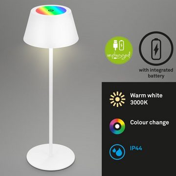 Briloner Leuchten Außen-Tischleuchte 7466016, dimmbar, höhenverstellbar, Touch, USB-C Aufladung, Akku, LED fest verbaut, Farbwechsler, Warmweiß, Tischlampe kabellos, 38x12cm, Weiß, 2,6W, Spritzwasserschutz, Outdoor