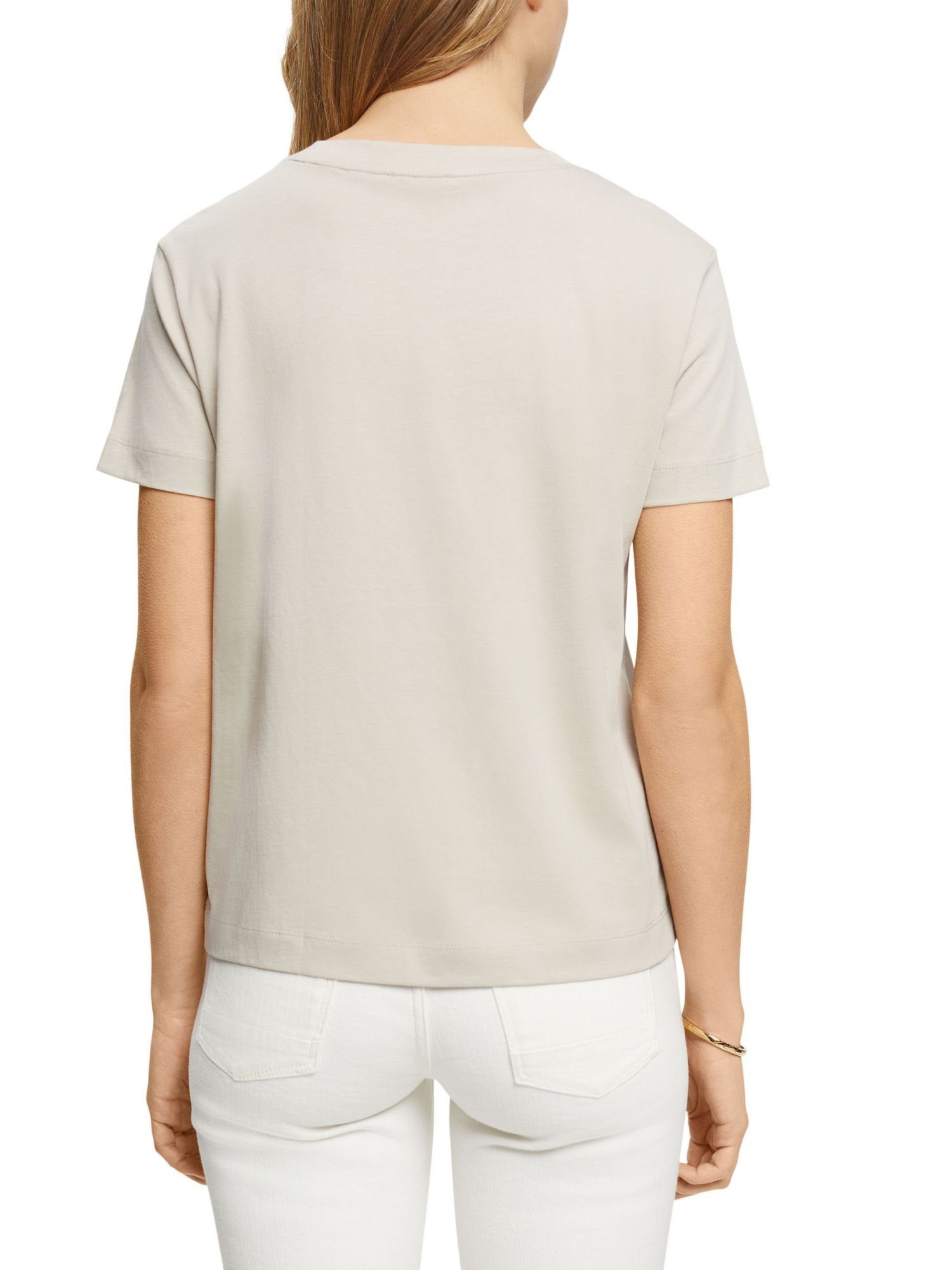 LIGHT TAUPE mit Rundhalsausschnitt T-Shirt (1-tlg) Esprit Baumwoll-T-Shirt