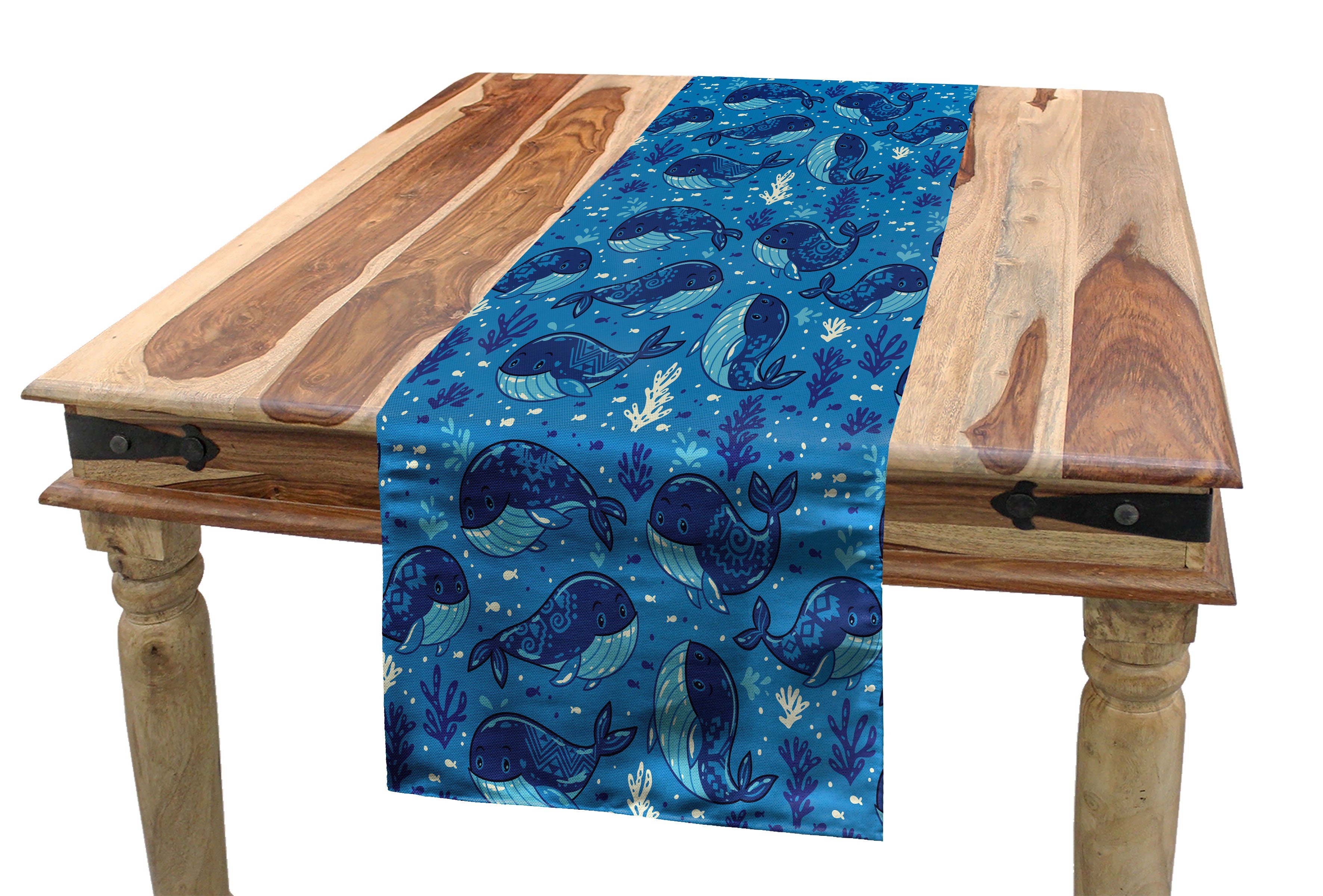 Abakuhaus Tischläufer Esszimmer Küche Rechteckiger Dekorativer Tischläufer, Wal Aquatic Themed Entwurf | Tischläufer