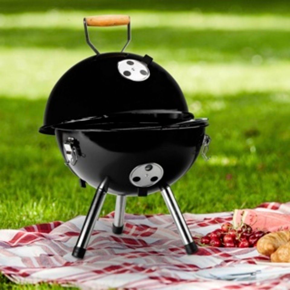 Haushalt International Holzkohlegrill Mini-Kugelgrill in schwarz Maße: ca. Ø 32 cm, Höhe: ca. 45 cm
