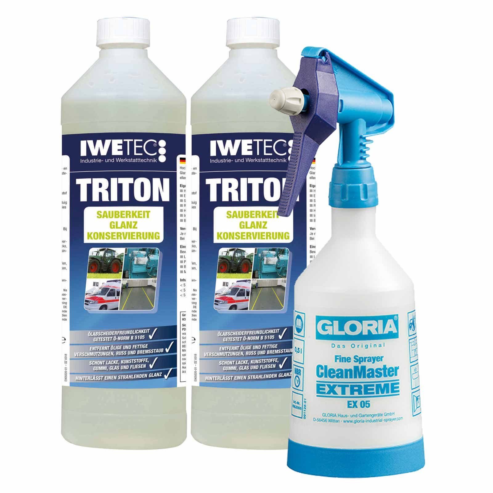 IWETEC Fahrzeugreiniger Triton 2x1L Insektenlöser +Sprüher KFZ-Rreiniger Universalreiniger