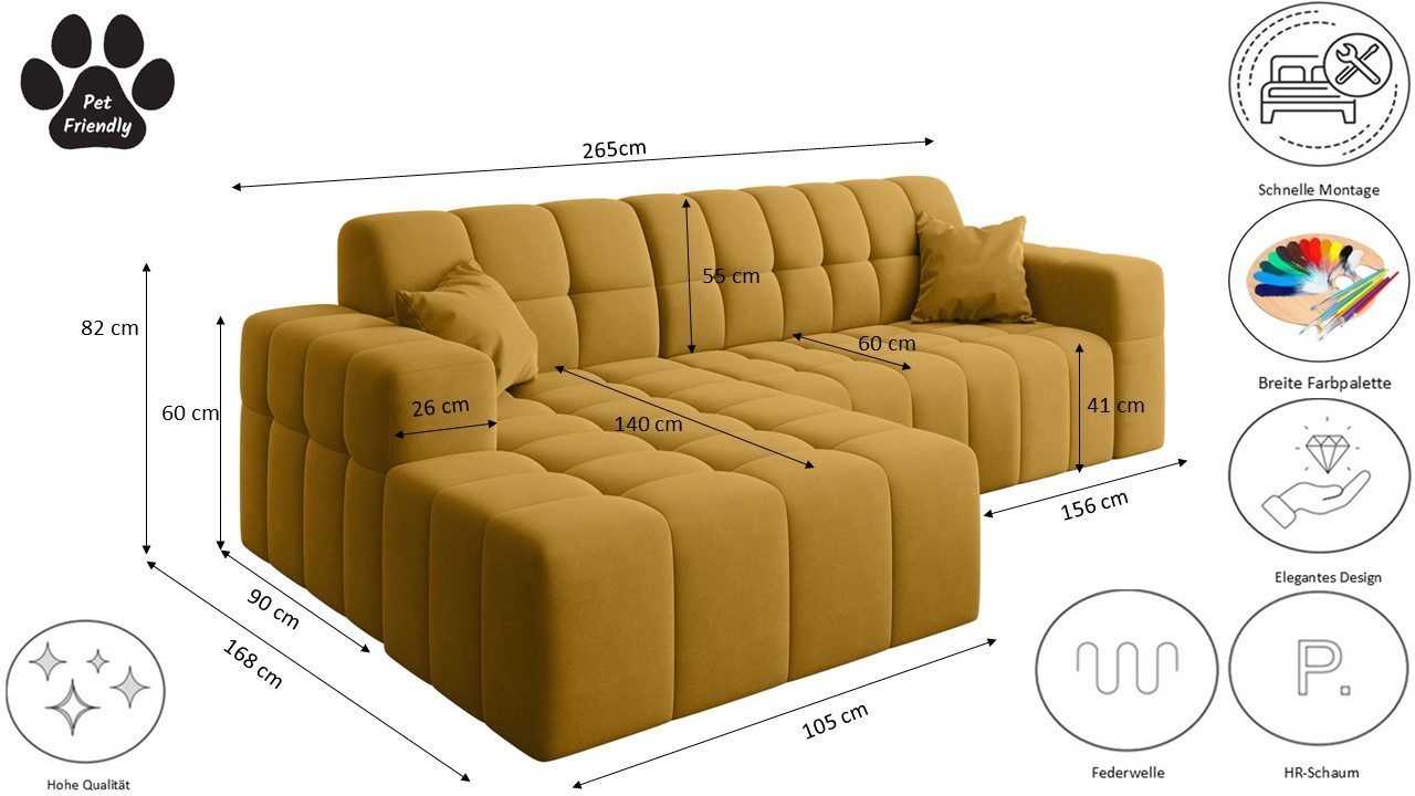 Kaiser Möbel Ecksofa L-förmiges Nimes-Eckmöbel links/rechts, Ecksofa, Bequem, praktisch, freistehend