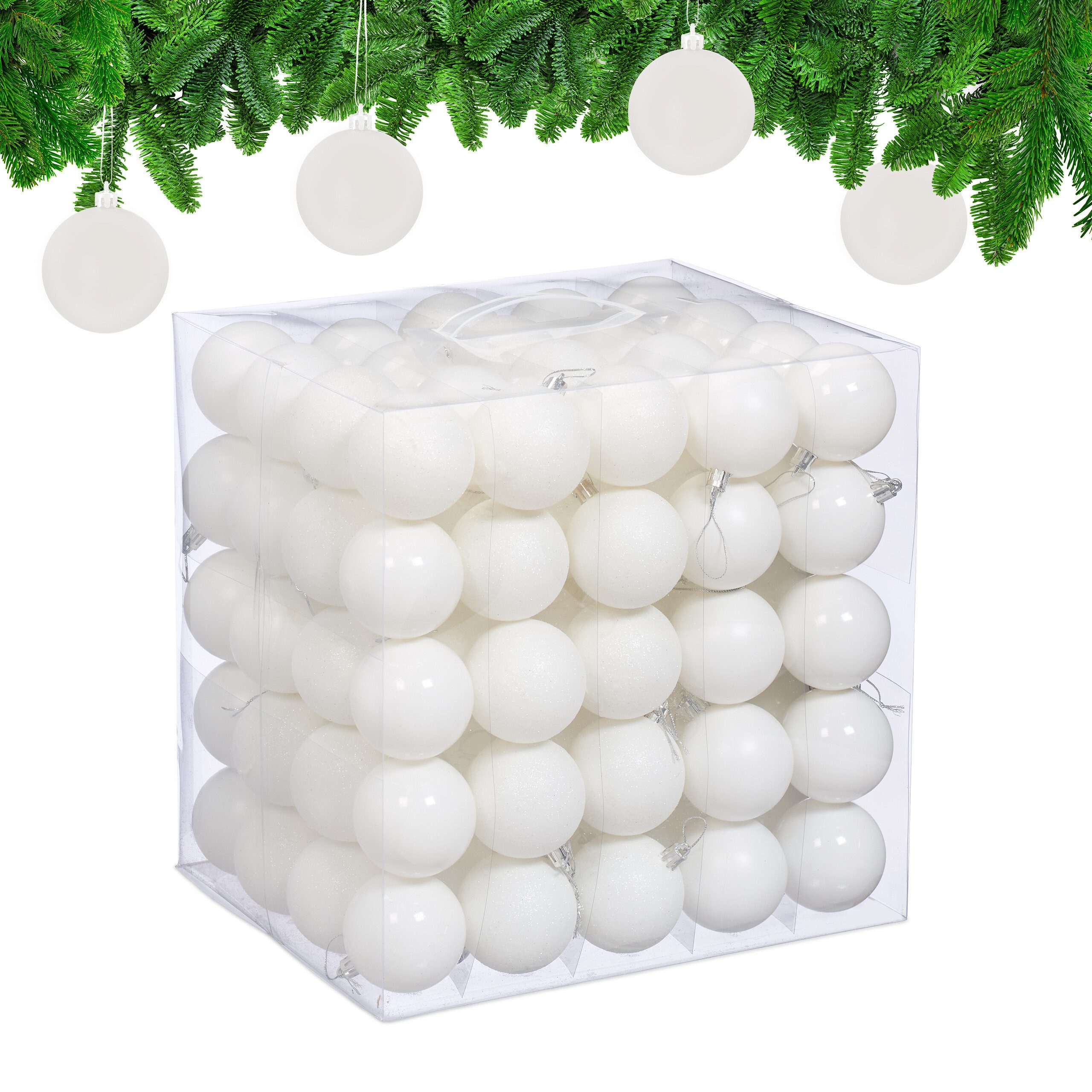 relaxdays Weihnachtsbaumkugel Weihnachtskugeln im 100er Set (100 St), weiß