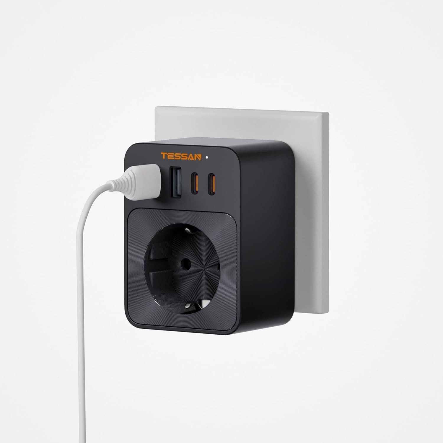 TESSAN Steckdose Schutzadapter mit 2 USB-C 2 USB-A Mehrfachadapter Schwarz Mehrfachsteckdose 1-fach (2 USB-A und 2 USB-C, Schwarz, 5 in 1 Mehrfachstecker)