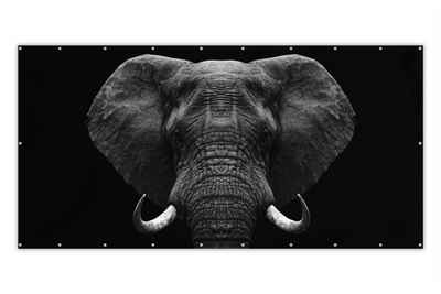 MuchoWow Balkonsichtschutz Tiere - Elefant - Porträt - Schwarz - Weiß (1-St) Balkonbespannung mit Metalösen, UV-beständig, Balkonbanner