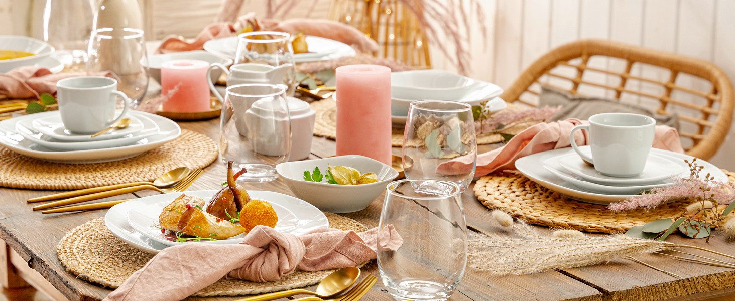 SÄNGER Tafelservice Bilgola Geschirrset, Weiß (30-tlg), 6 Personen, Porzellan, spülmaschinengeeignet, Premium Collection