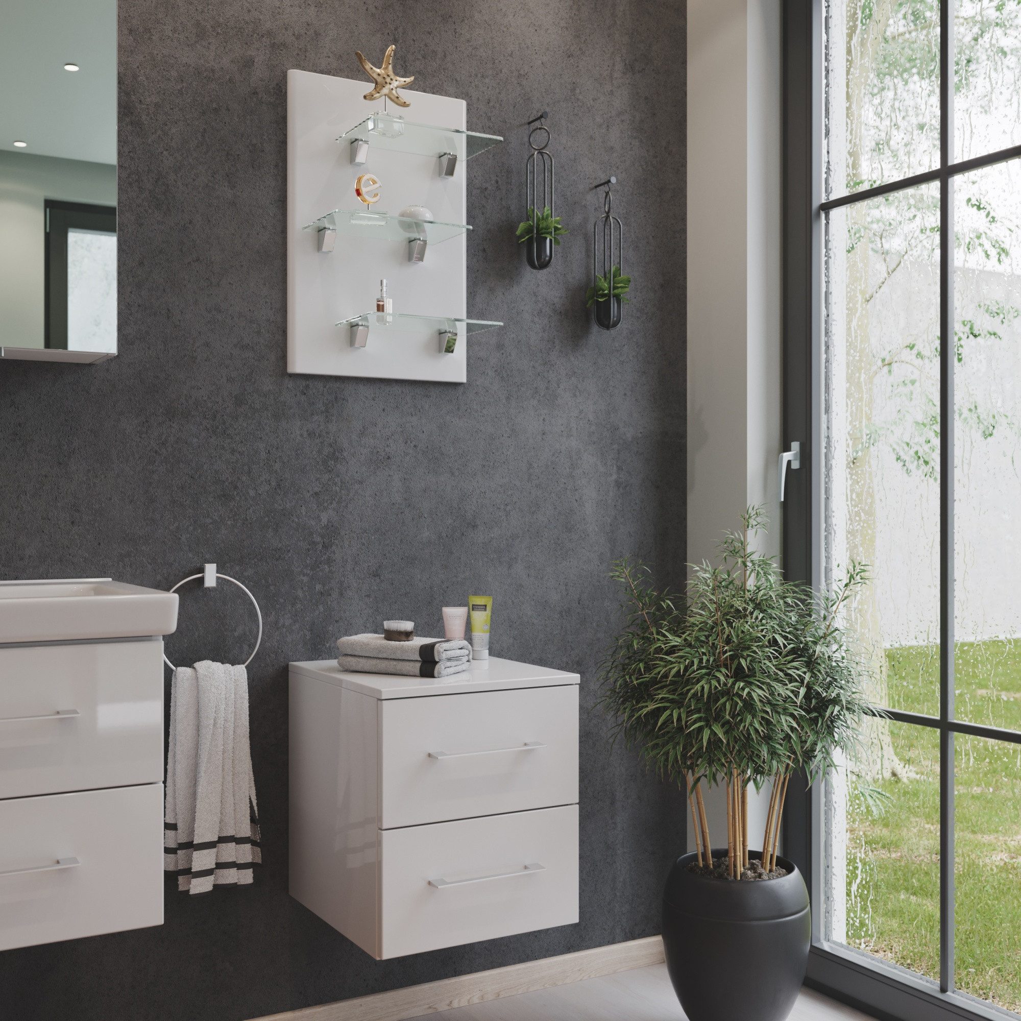 Magnolia Home Hängeschrank Kombi: Seitenschrank Cube, Regal-Panel 3 Glasböden weiß hochglanz