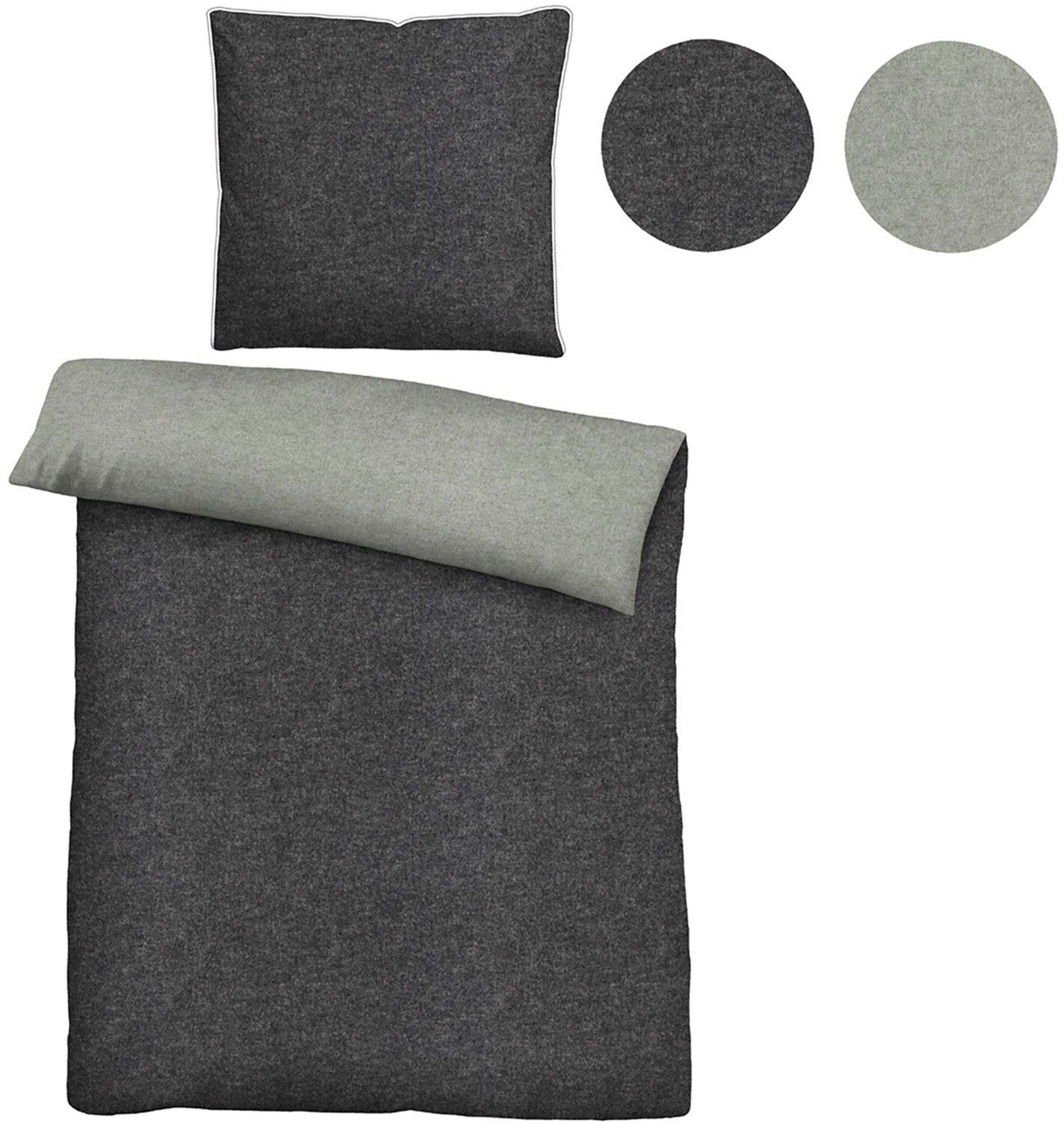 Biberna Wendebettwäsche "Hermal" 3 Stk. tlg. Flanell in Melangeoptik, Winte günstig online kaufen