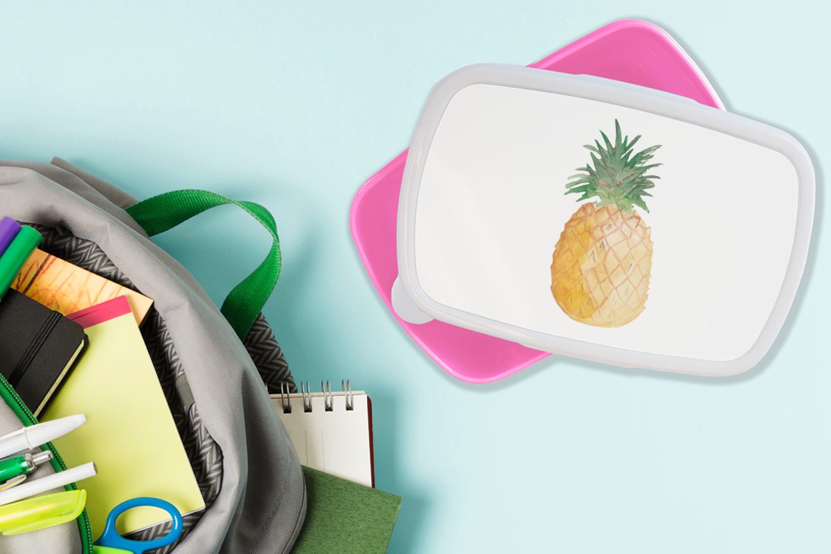 Kunststoff, Mädchen, Brotdose - Weiß, für Erwachsene, - (2-tlg), rosa Kunststoff Ananas Brotbox Lunchbox Kinder, Obst Snackbox, MuchoWow