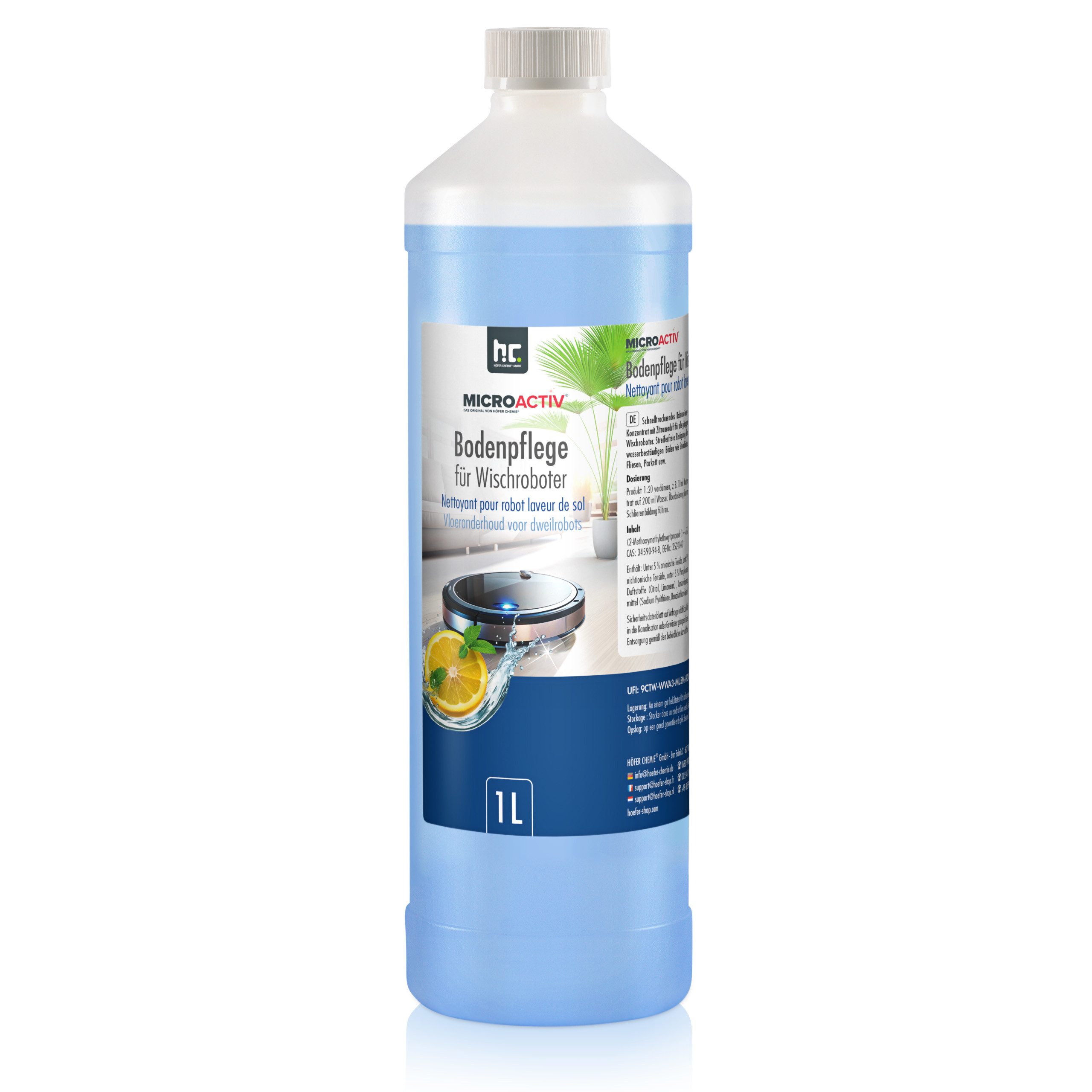 Höfer Chemie GmbH 1 L Microactiv® Bodenpflege für Wischroboter Grundreiniger (Sanfte Reinigung und Pflege für Hartböden)