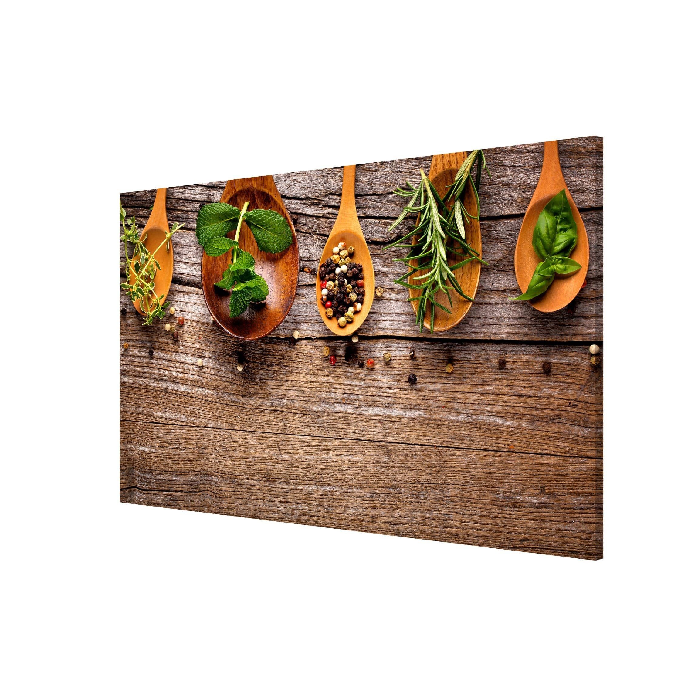 Bilderdepot24 Magnettafel Küche braun Kräuter und Gewürze, (1-tlg., Magnetboard Pinnwand für die Wand - metallische Tafel für Magnete), Magnetwand groß mit Motiv modern Memoboard magnetisch Querformat