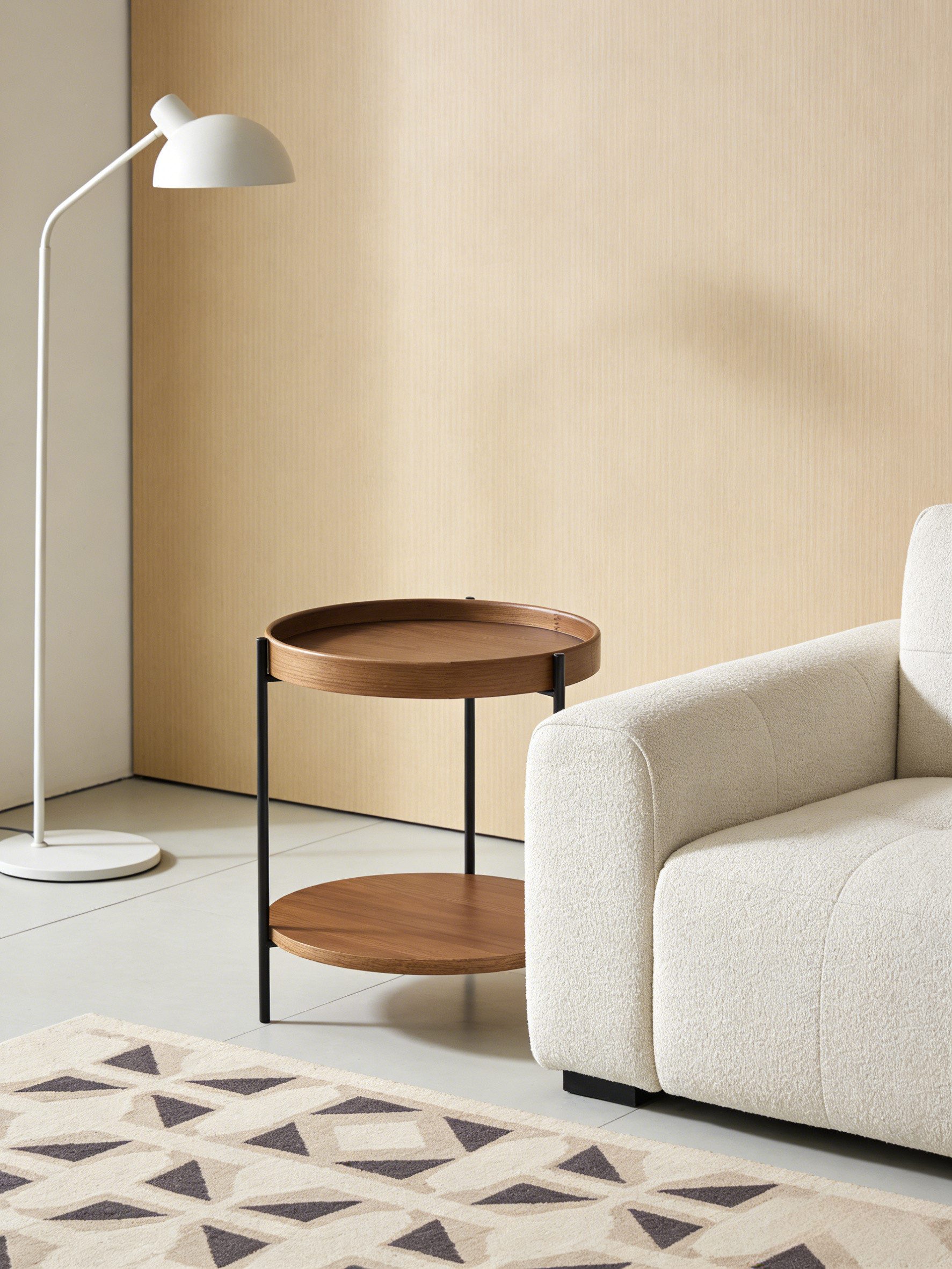 NJLyuhome Couchtisch Wohnzimmertisch – Moderner 2-Etagen Beistelltisch rund, Metallgestell (1-St), platzsparender Nachttisch für Wohnzimmer & Schlafzimmer