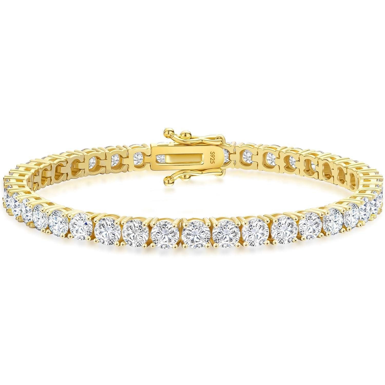 LuxusKollektion Ketten und Armband Set Tennisarmband 17.8 Zentimeter Elegantes Gold 4mm 0,3 ct Jeder Stein