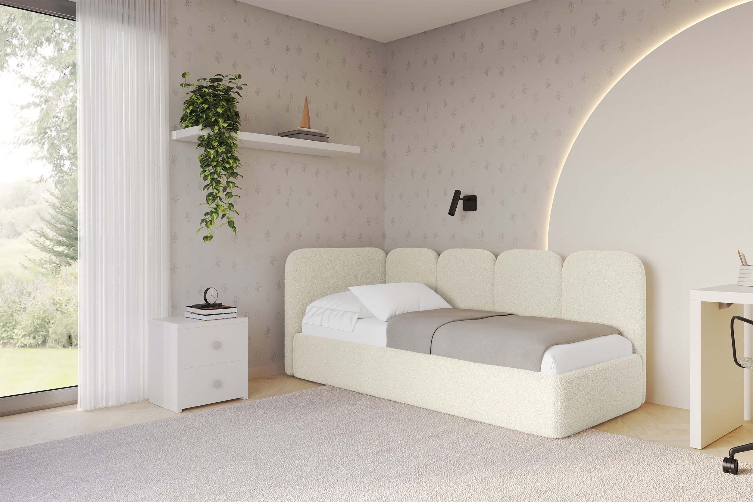 ALTDECOR Jugendbett VELY (Jugendbett mit Bettkasten und Lattenrost, Polsterbett ohne Matratze), Einzelbett mit Stauraum, Bett mit Kopfteil