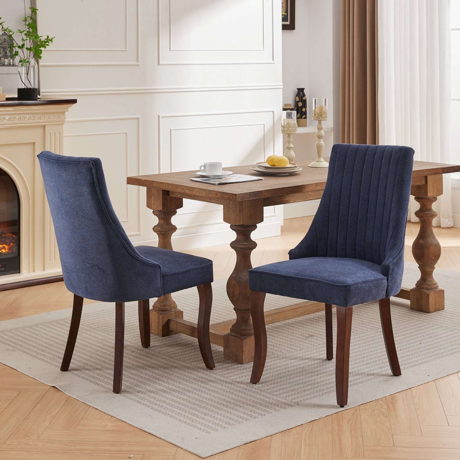 BBG Esszimmerstuhl 2er Set Esszimmerstuhl, Chenille, gesteppt, Massivholz-Beine, Klassik (2 St)