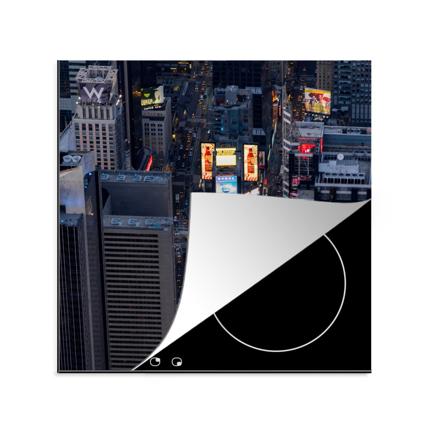 MuchoWow Herdblende-/Abdeckplatte Times Square Luftbildaufnahme, Vinyl, (1 tlg), 78x78 cm, Ceranfeldabdeckung, Arbeitsplatte für küche