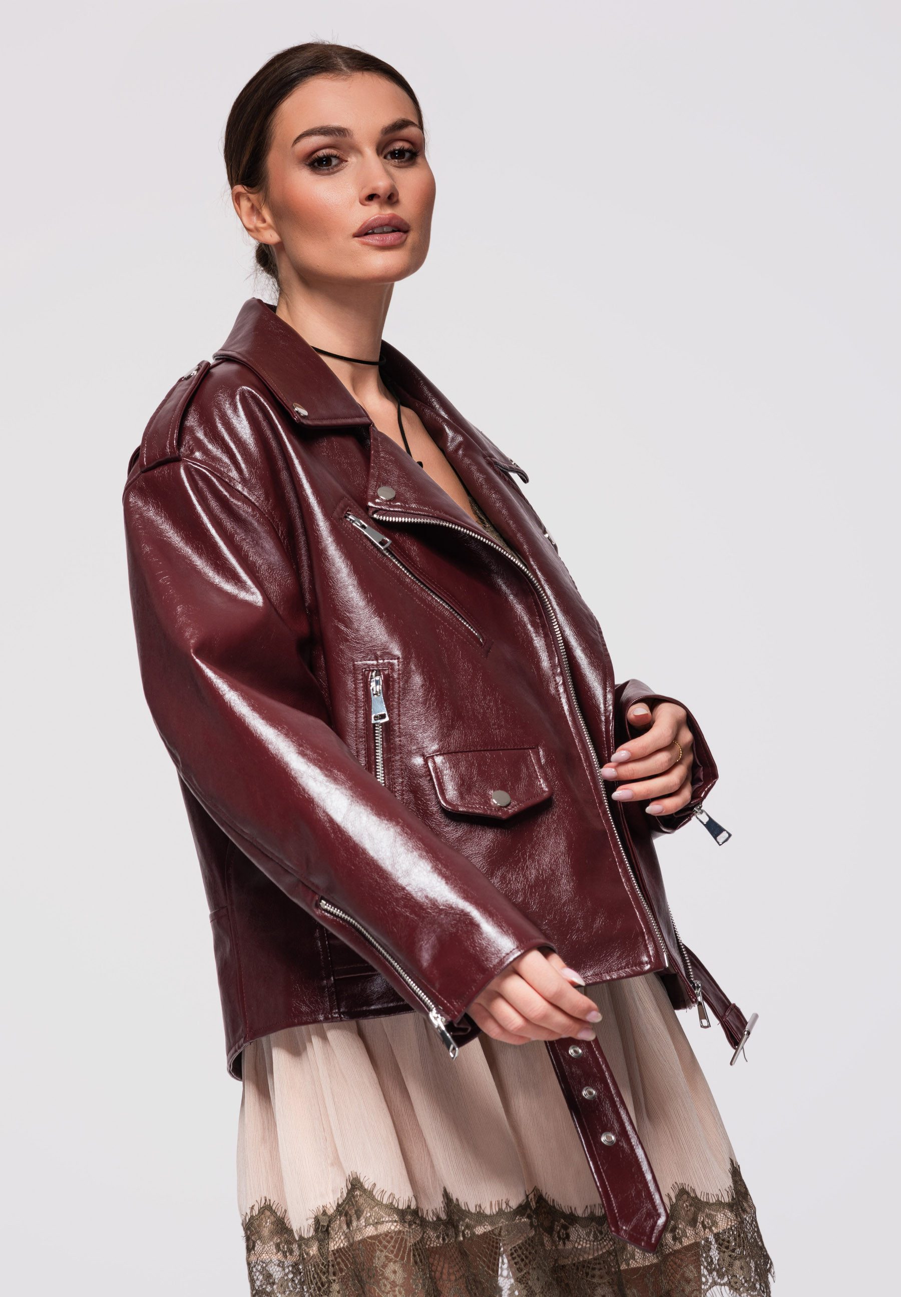 OMBRE Bikerjacke Damen Bikerjacke – Lockerer Oversize-Schnitt Lockerer, leicht oversized Schnitt