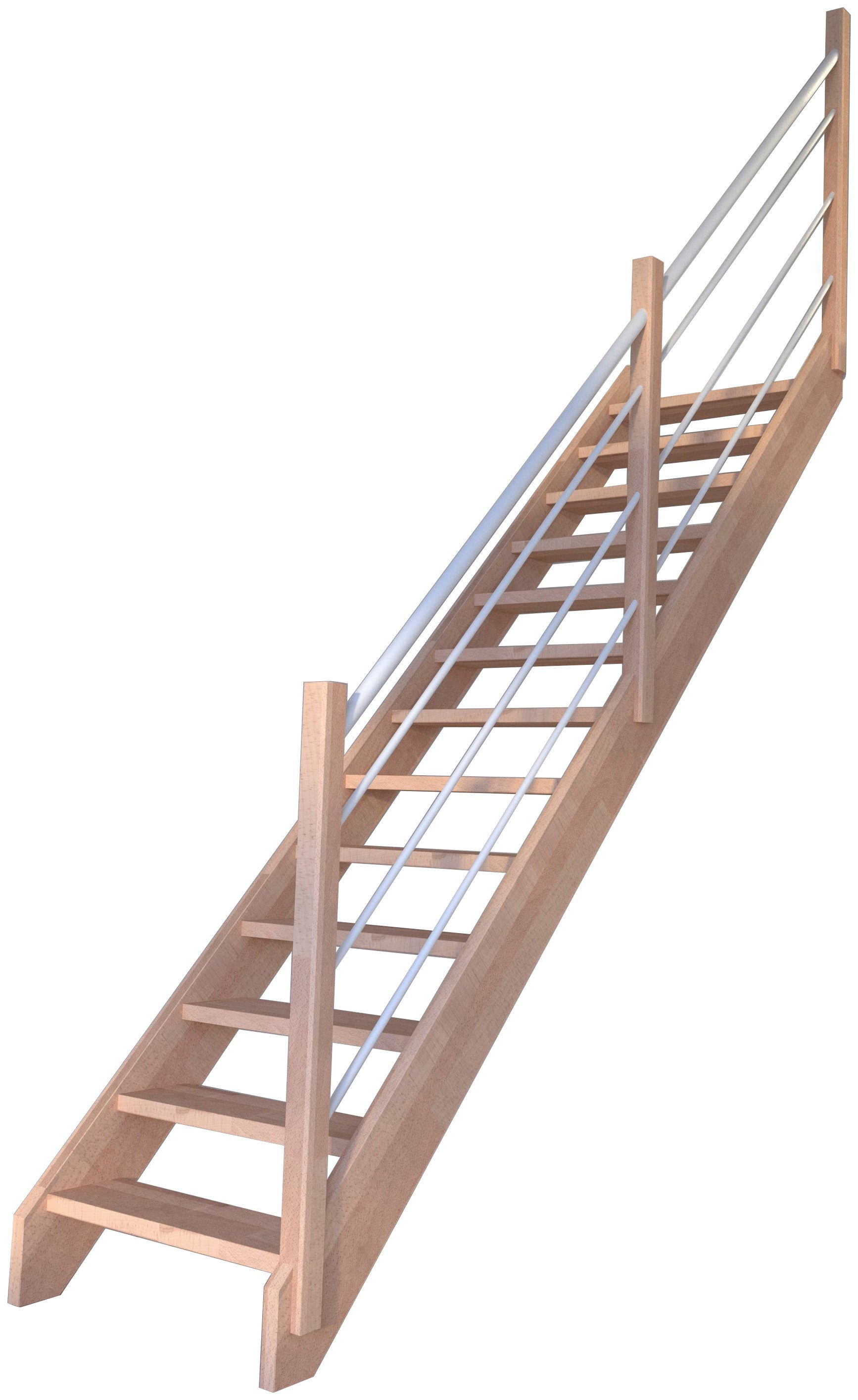 geschlossen, Weiß, Stufen Massivholz Durchgehende für Mykonos, cm, Wangenteile 280 Holz-Edelstahl Geschosshöhen Starwood bis Systemtreppe