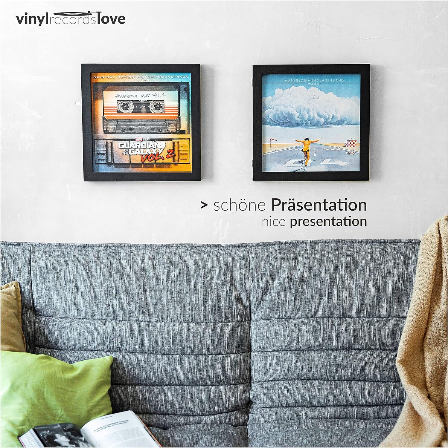VinylRecordsLove Rahmen Schallplattenrahmen Rahmen für Vinyl 2er Set Frame schwarz Holz, für 1 Bilder (2er Set, 2 St), 2x 38x38x3cm, Echtholzrahmen