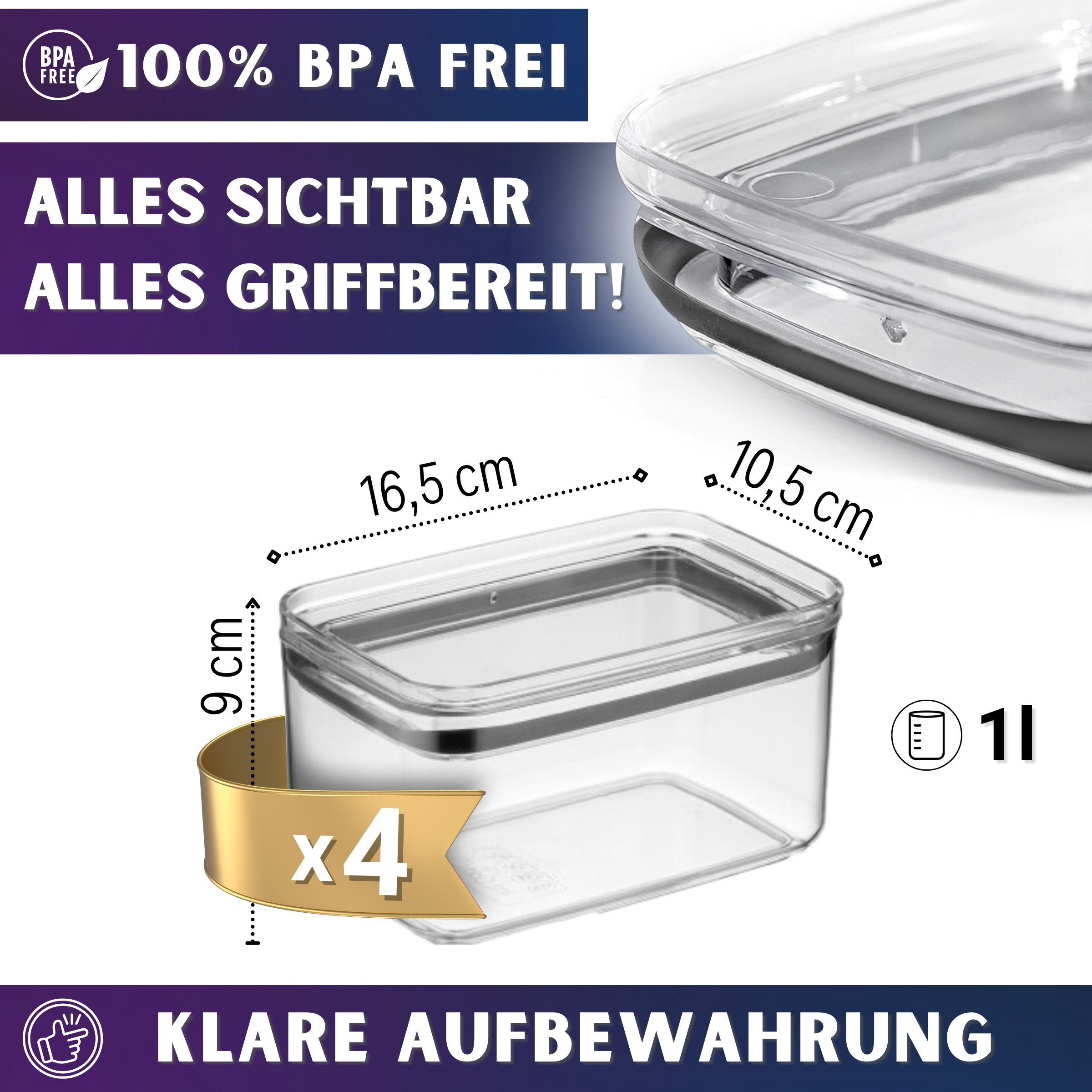 in Parpalinam Aufbewahrungsboxen Deckel Vorratsdosen mit Designed Vorratsdose Frischhaltedosen, 12er Set (4-tlg), Germany