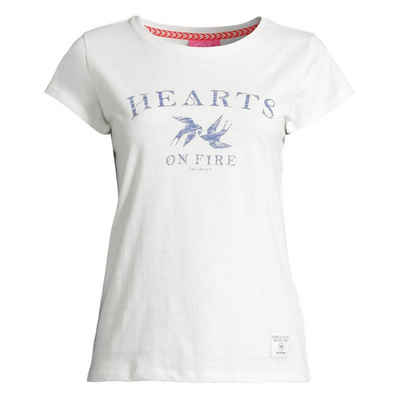 salzhaut T-Shirt Damen Kurzarm-Shirt Mülch Print mit Schwalben & Schriftzug Baumwolle