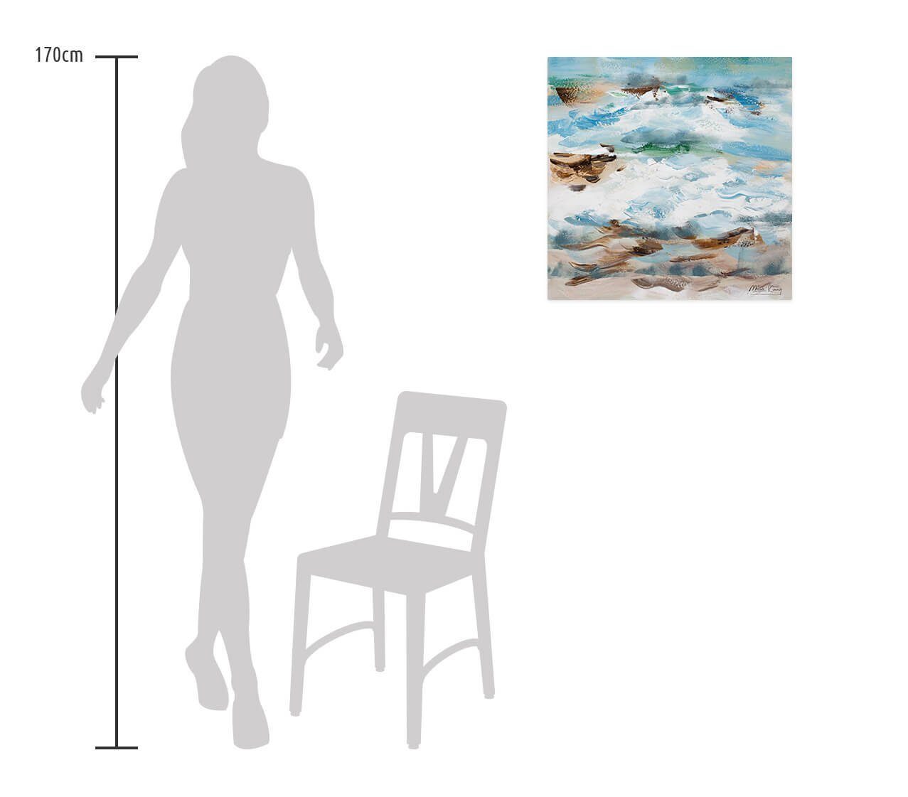 KUNSTLOFT Gemälde An der d'Azur Leinwandbild 100% Wandbild Wohnzimmer HANDGEMALT 60x60 cm, Côte