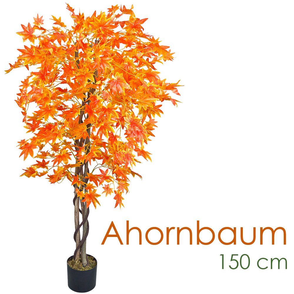 Baum Decovego, Decovego 150cm Pflanze Rote Blätter Kunstpflanze Ahorn Echtholz Künstliche Kunstbaum