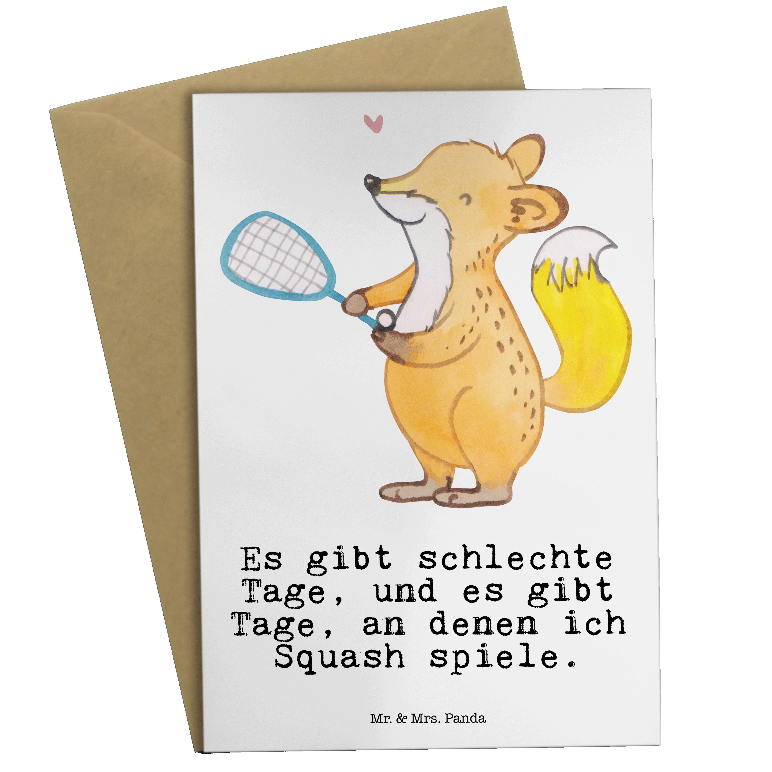 Mr. & Mrs. Panda Grußkarte Fuchs Squash spielen Tage - Weiß - Geschenk, Glückwunschkarte, Ballsp