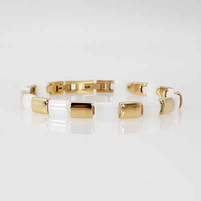 ELLAWIL Edelstahlarmband Gliederarmband Armband aus Keramik und Edelstahl Weiß, Gold (Armbandlänge 19 cm), inklusive Geschenkschachtel