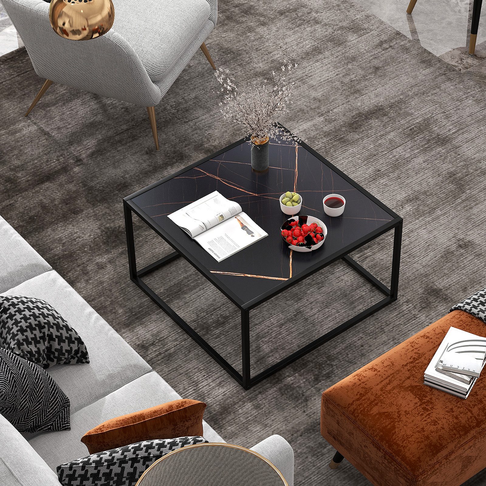 COSTWAY Couchtisch Beistelltisch, Marmor, Metallrahmen, 70 günstig online kaufen