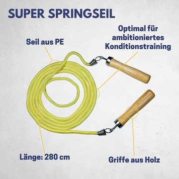 Best Sporting Springseil Springseil mit Holzgriffe I Farbe gelb I Länge 280 cm, Ein gelbes Springseil mit Holzgriffen.