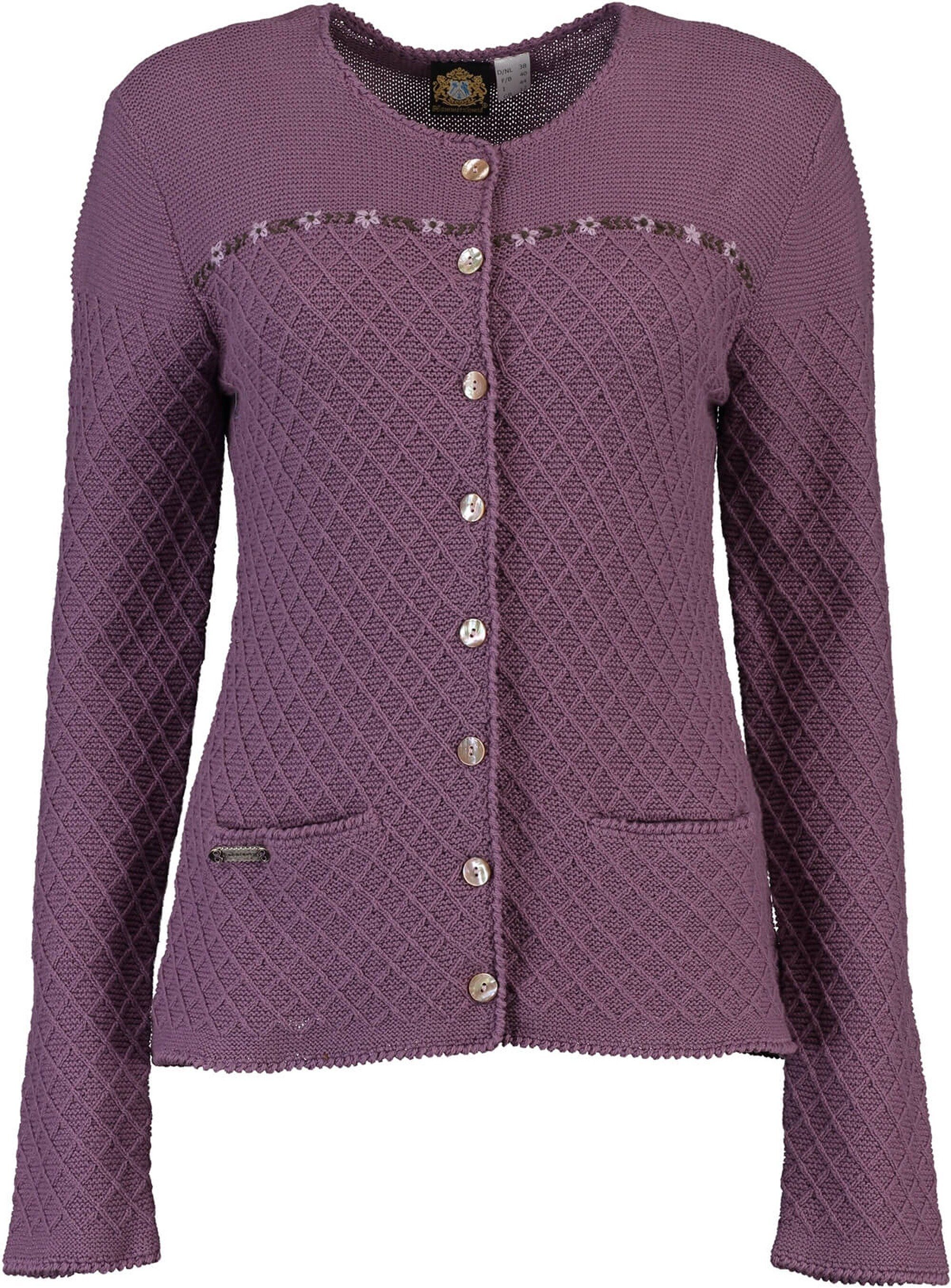 Strickjacke HAMMERSCHMID Strickjacke beere mit handbestickter Blumenborte