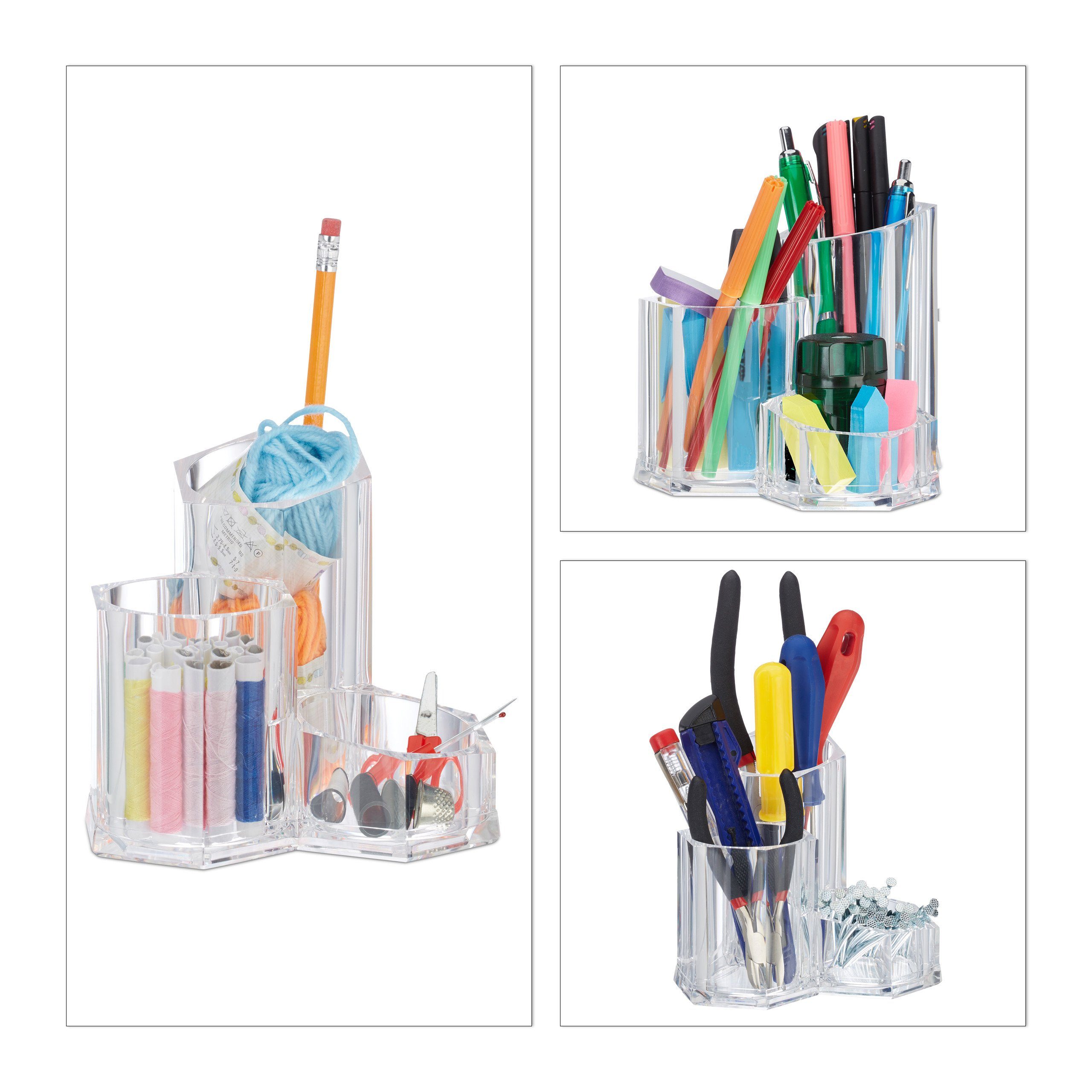 relaxdays Make-Up Organizer Pinselhalter dreiteilig, 3-tlg.