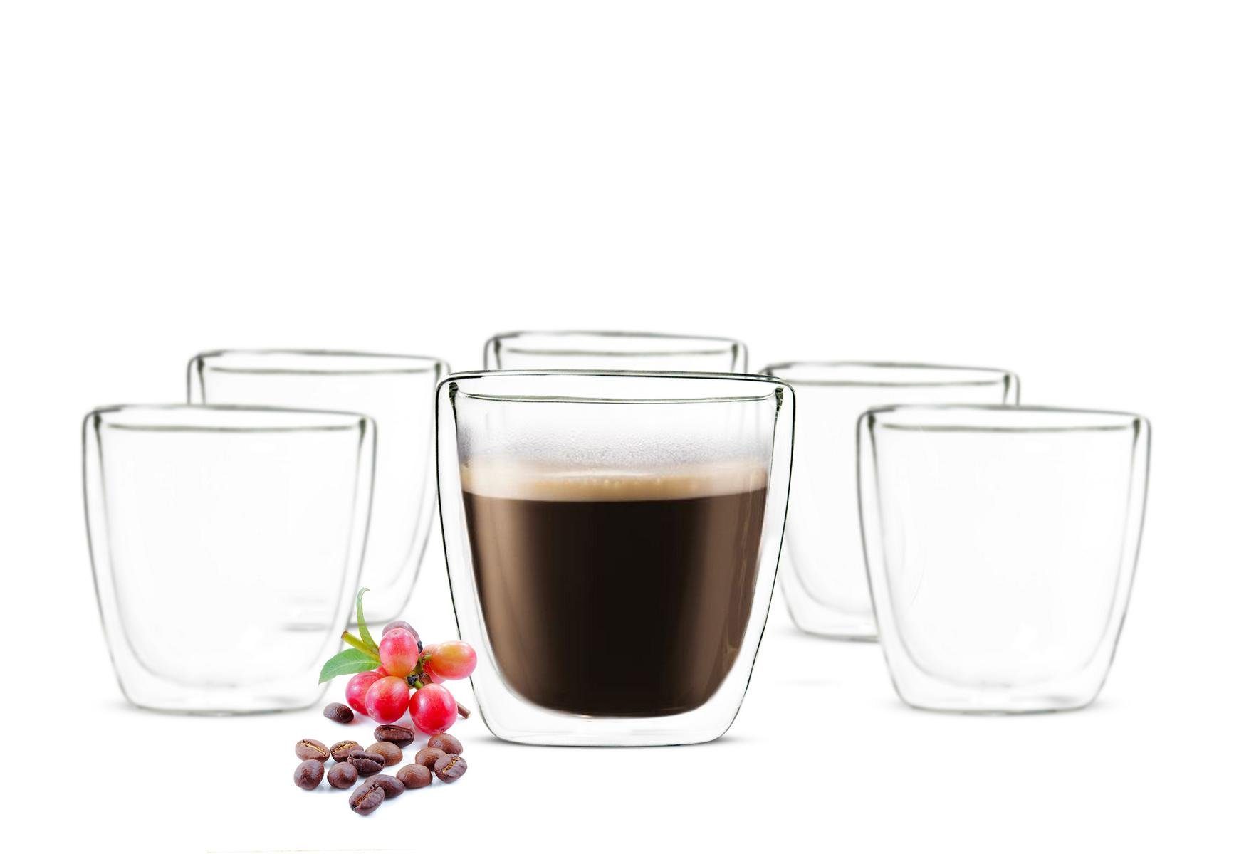 Thermoglas 6 Doppelwandige Espresso Gläser 90ml Kaffeegläser Thermogläser