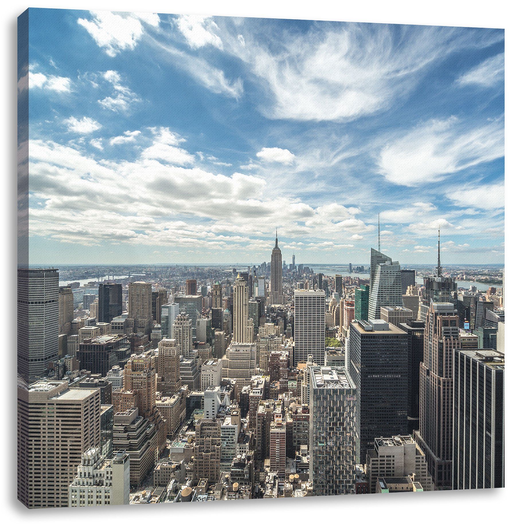 fertig Skyline Skyline, Pixxprint Zackenaufhänger (1 inkl. New York York St), Leinwandbild New bespannt, Leinwandbild