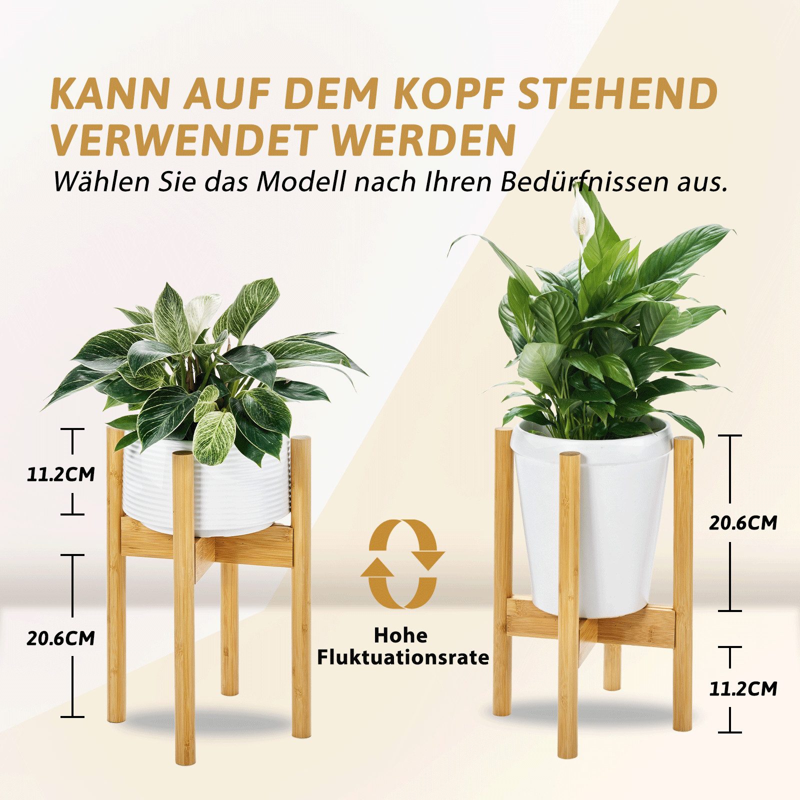 Bamworld Blumenständer Blumenhocker, Pflanzenhocker, Höhenverstellbar & Kippsicher (1 St), für verschiedene Blumentöpfe, höhe 37 cm