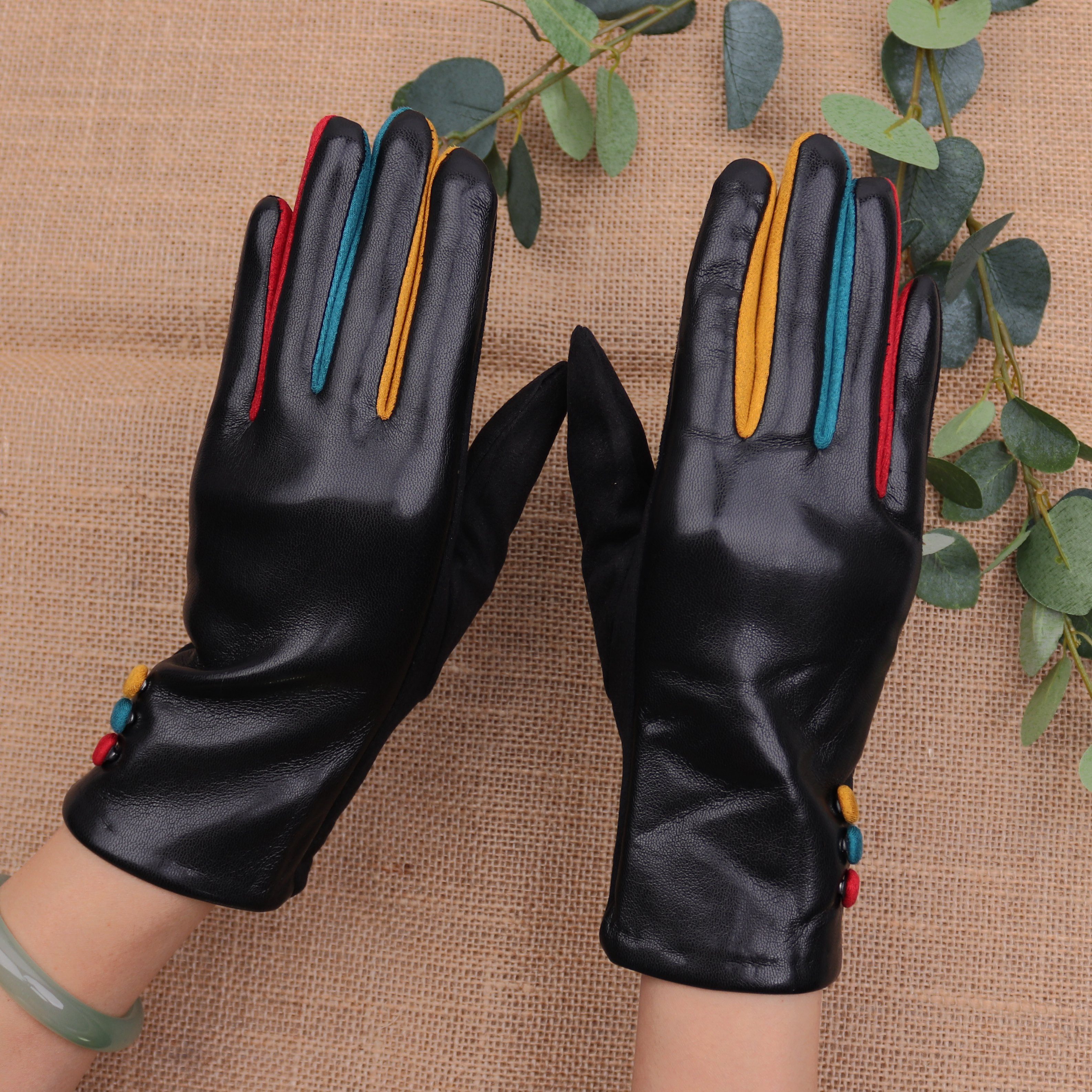 MIRROSI Lederhandschuhe Damen Touchscreen Handschuhe gefüttert Warm ONESIZE günstig online kaufen