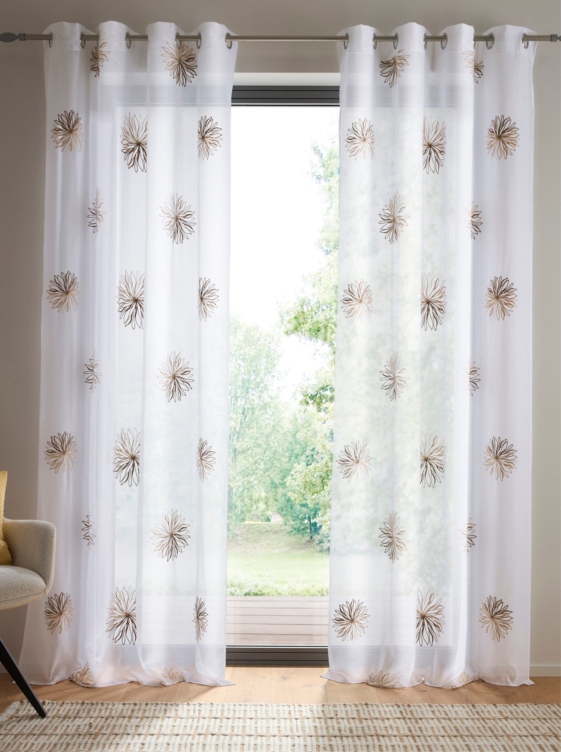 heine Gardine Dekostore (2 St), Ösen, halbtransparent, Fertigstore gerade Form