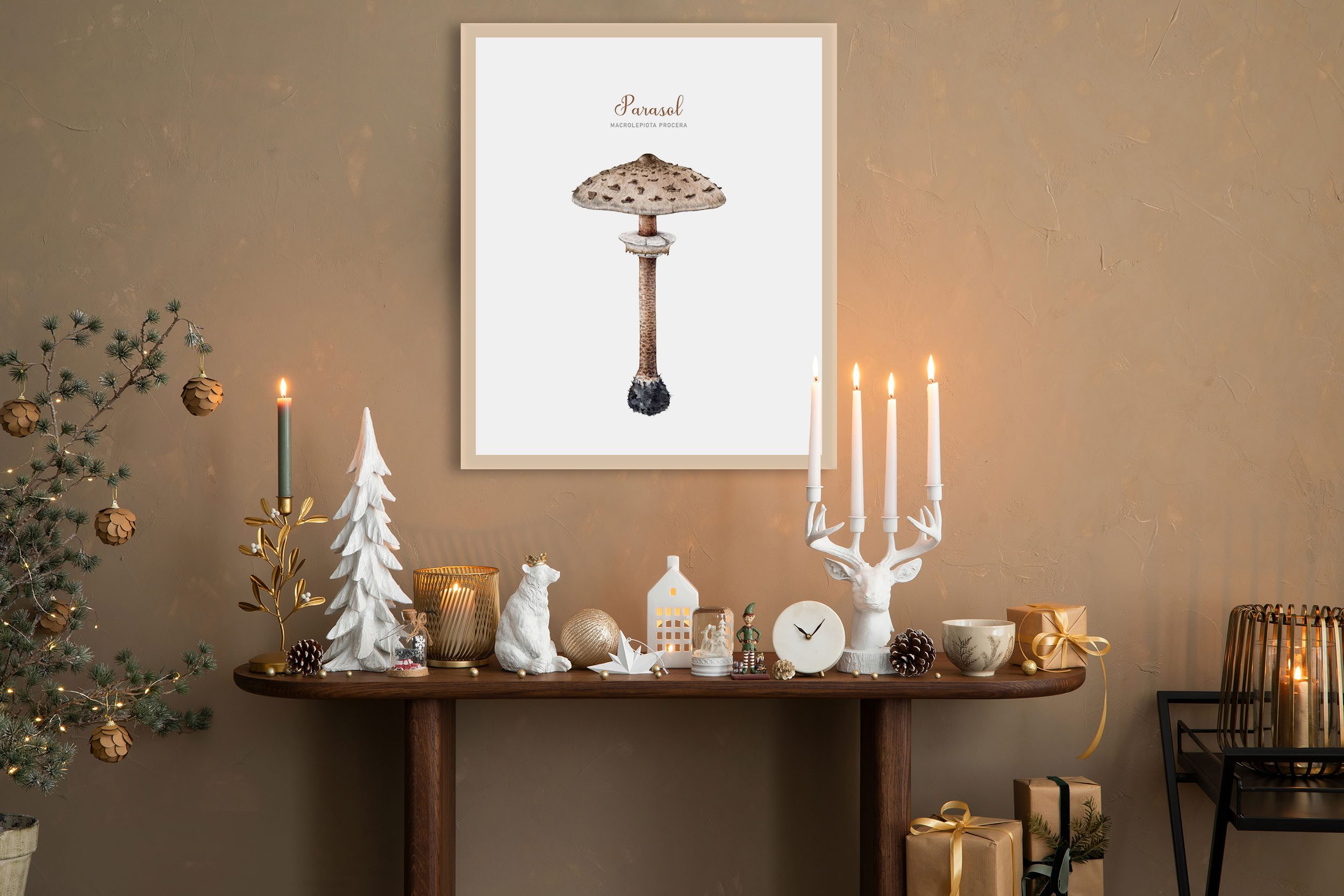 queence Bild mit Rahmen Pilz, Jahreszeiten, Pilze, Weihnachten (1 St), Premium Rahmenbild, liebevolle Handarbeit