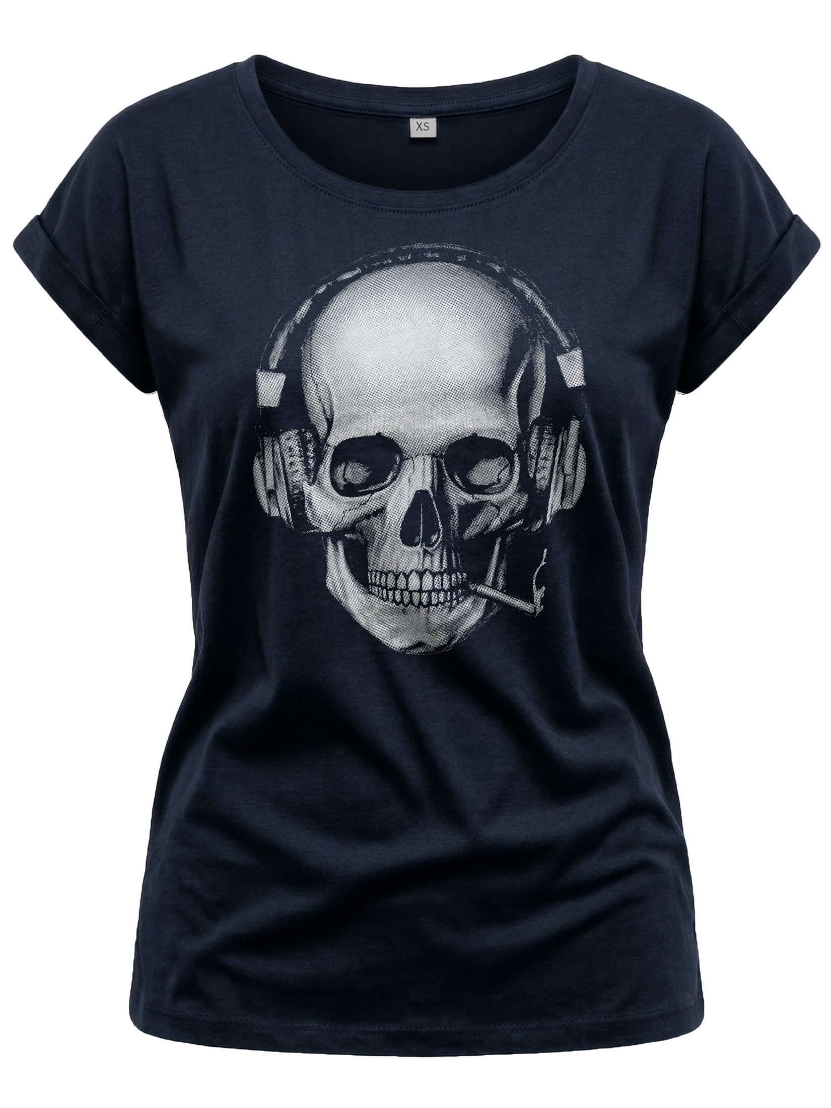 MAKAYA Print-Shirt Damen Cooles T-Shirt mit Totenkopf Design Skull Top - Aufdruck Gothic (Kurzarm, Rundhals, Schwarz, Blau, Grau) große Größen