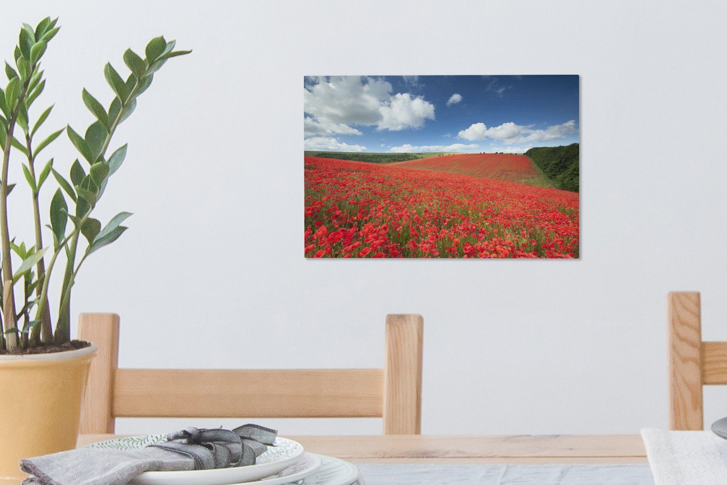 Mohnblumen Leinwandbild 30x20 Wanddeko, cm OneMillionCanvasses® - Aufhängefertig, Wandbild Blumen Himmel, (1 Leinwandbilder, - St),