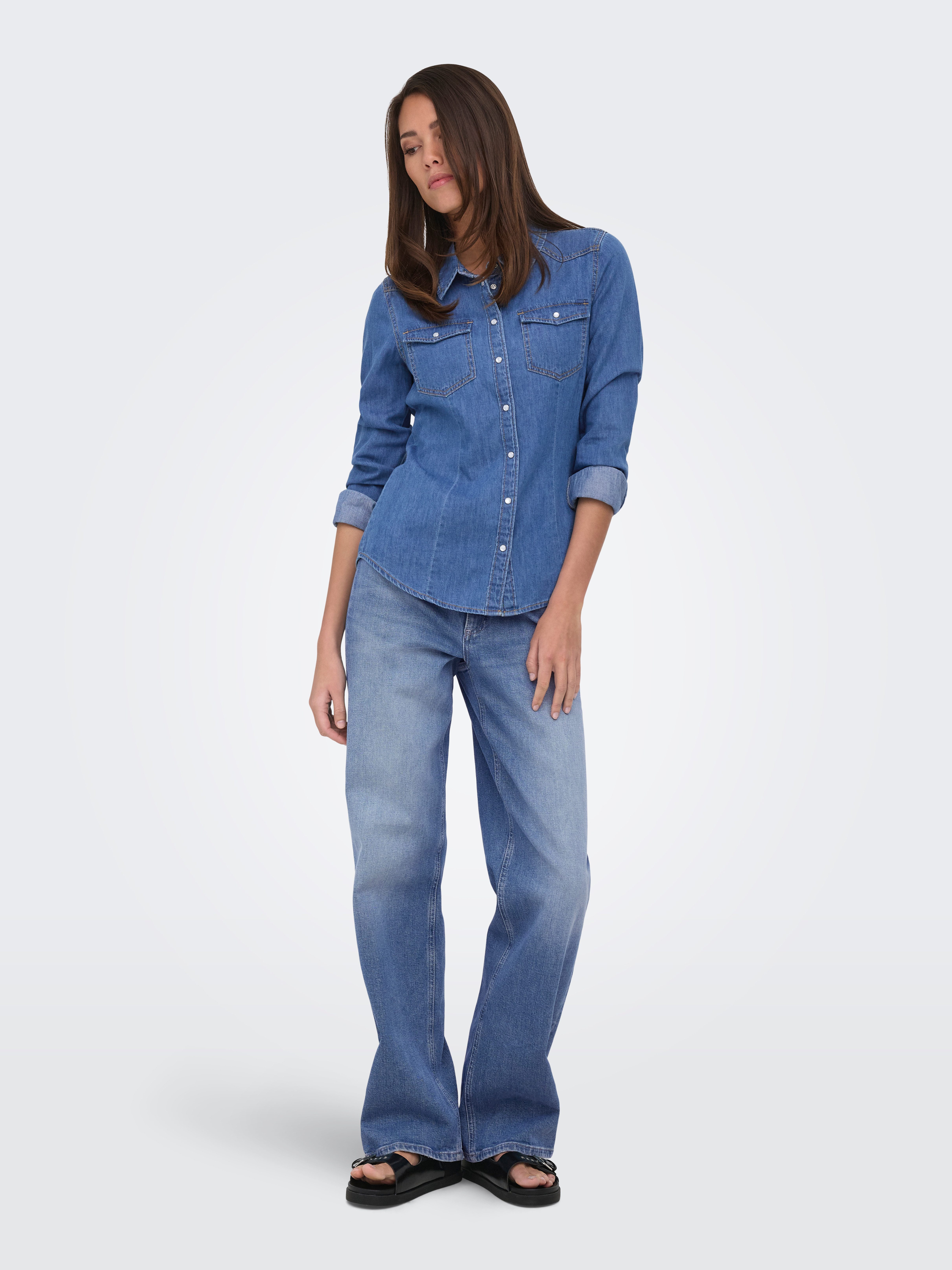 JDY Jeansbluse JDYSANDIE L/S SHIRT DNM Baumwolle, Denim, slim fit – Bild 4 von 5