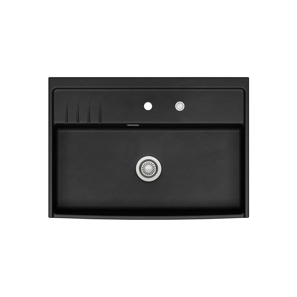 Systemceram Küchenspüle KeraDomo Kentro 90 Excenterbetätigung Nigra, 89,5/618 cm