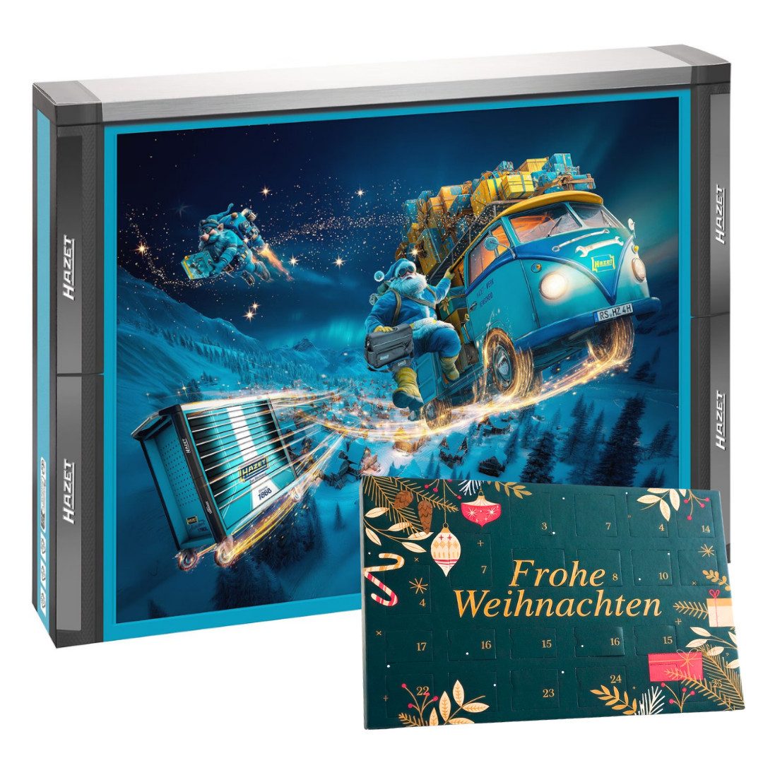 HAZET Adventskalender 2026 Werkzeug 24tlg + Haze Tisch Adventskalender 2er set Herren Männer (Set, 48-tlg), 48 tlg - 24 Handwerkzeuge + 24 Schokolade Advent kalender - Mann